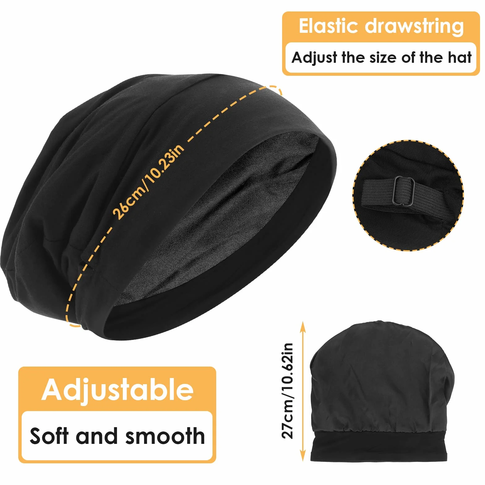 WLLHYF Jedwabna czapka z daszkiem Bonnet Soft Hair Wrap Cover Satin Lined Beanie Adjustable Turban Hat Nurse Cap Bonnet for Medium Curly Frizzy Hair Hat dla kobiet i mężczyzn