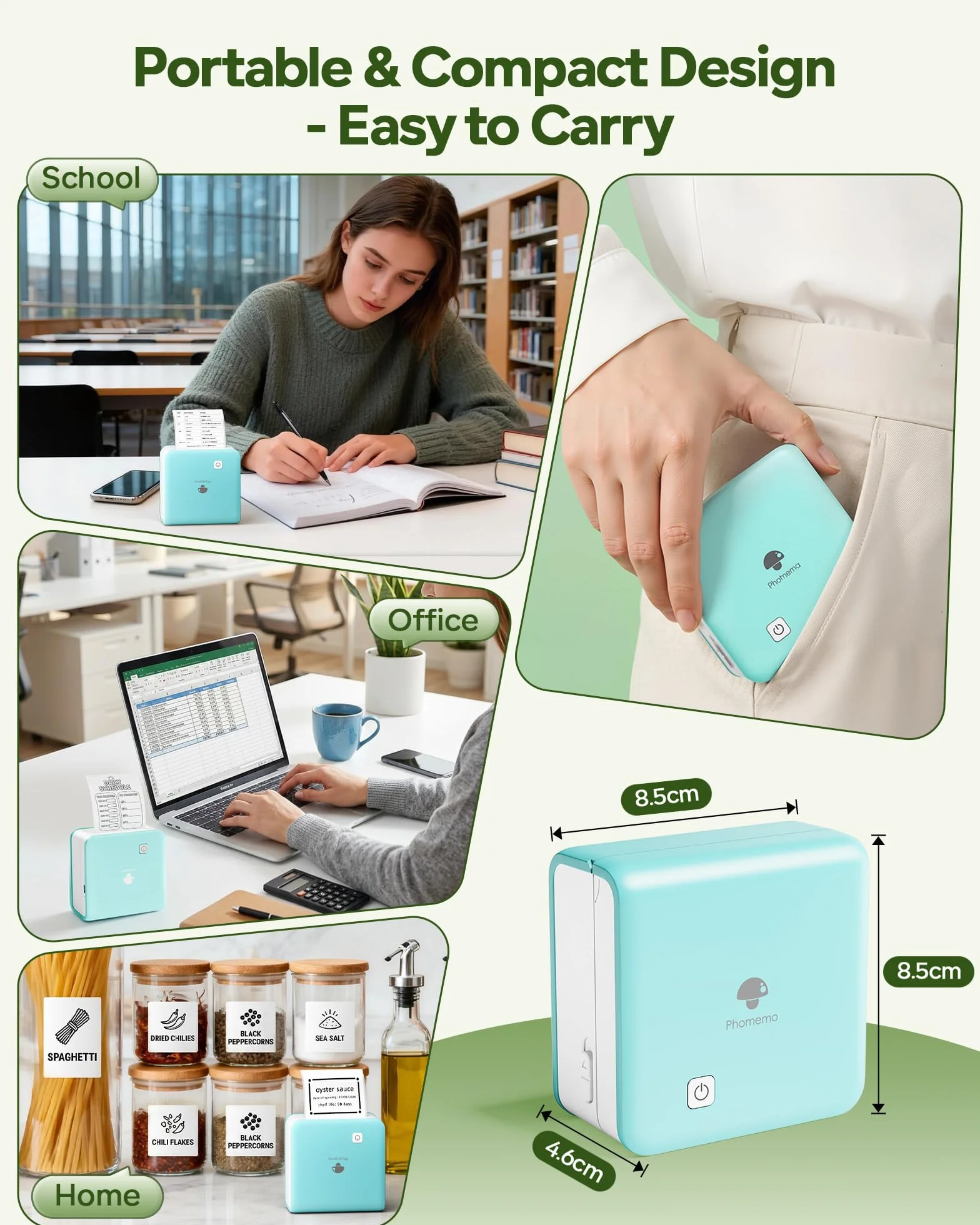 Phomemo M02 Pro 300 DPI mini drukarka do smartfona, kieszonkowa drukarka etykiet Bluetooth, z 3 rolkami papieru, kompatybilna z papierem 15,25,53 mm, na prezenty, studia, zdjęcia, scrapbooking