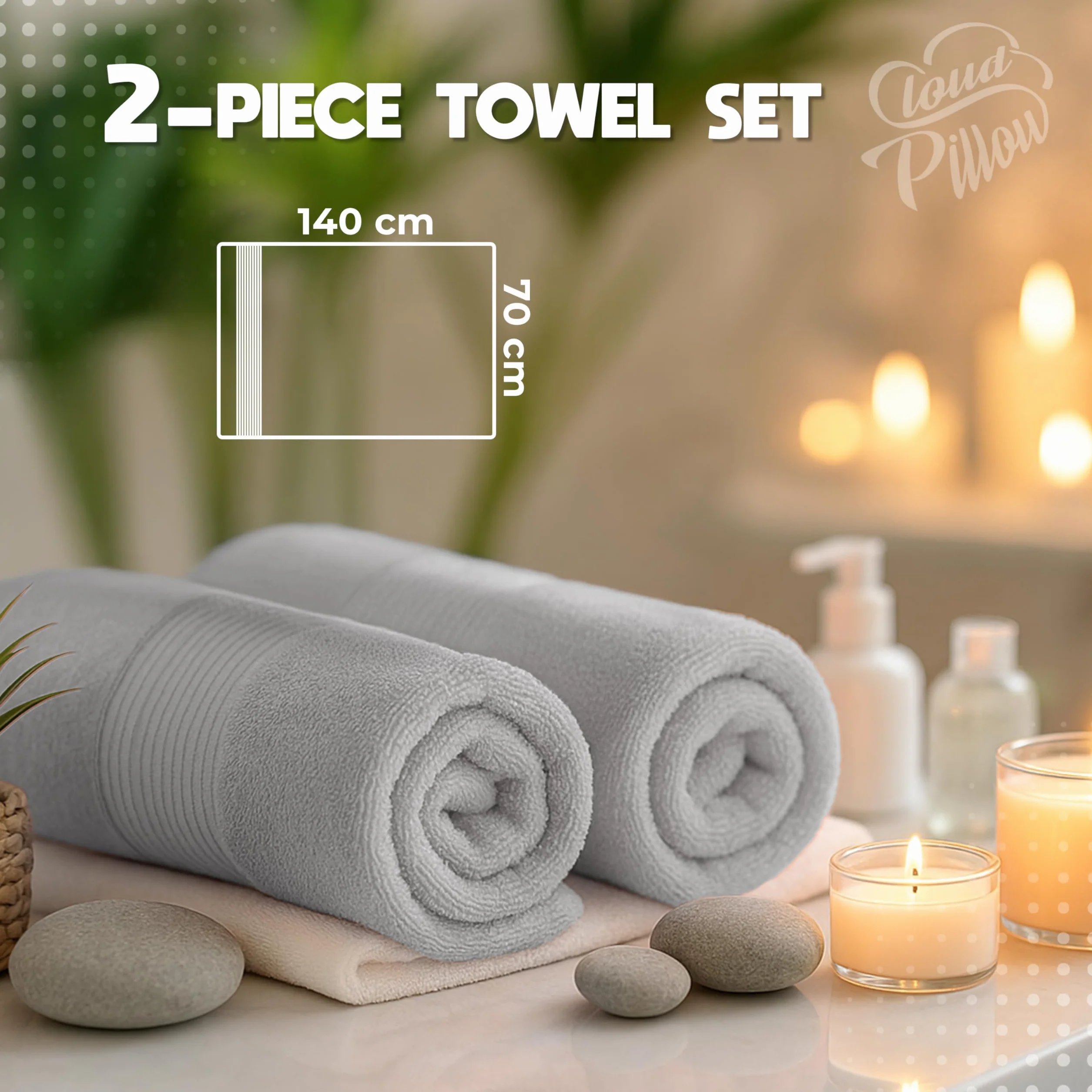Ręczniki kąpielowe Cloud Pillow, 2 sztuki, 70 x 140 cm – 100% bawełniane ręczniki kąpielowe – 500 g/m² – miękkie, chłonne i wytrzymałe – z certyfikatem Oeko-Tex