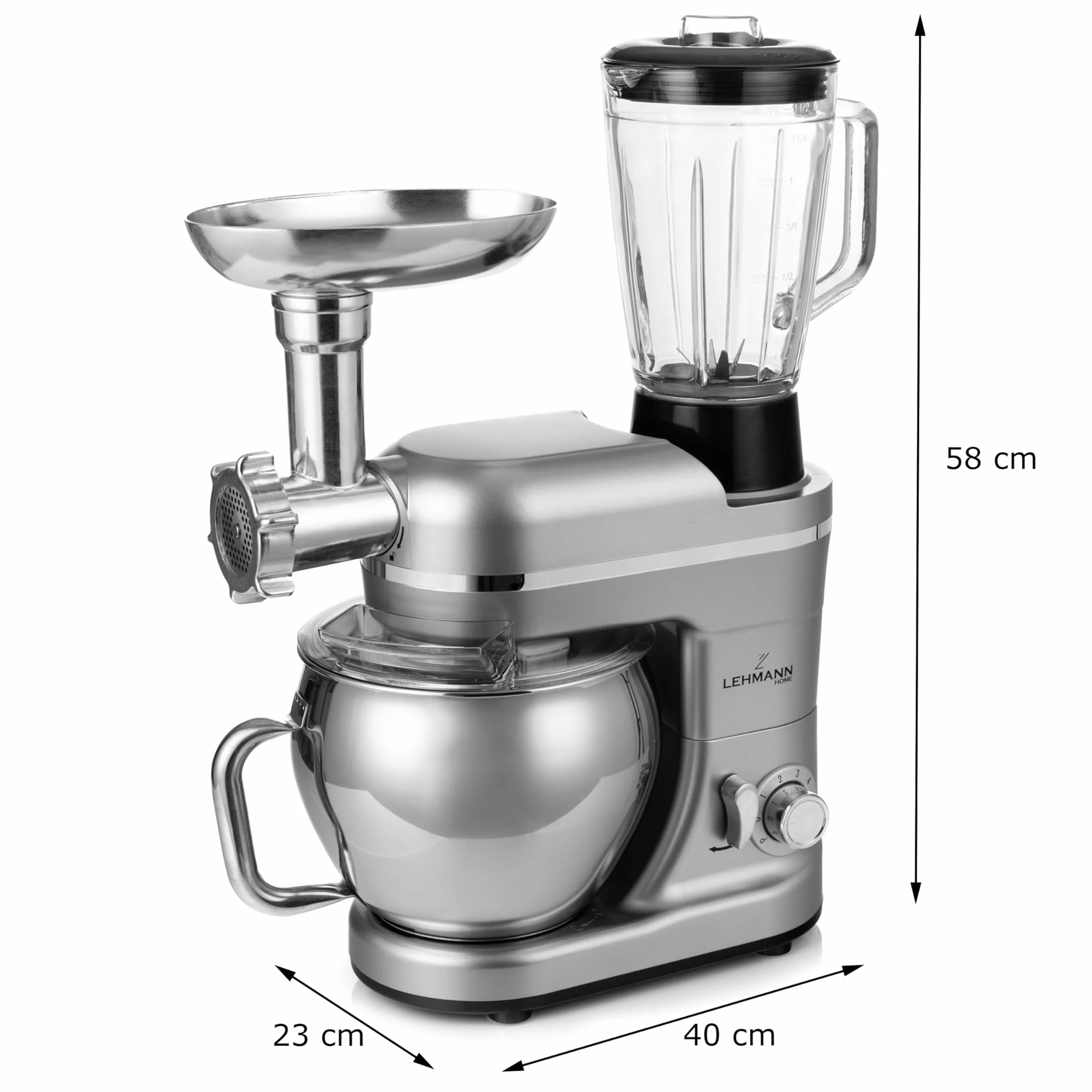 Lehmann LHOPM-1305A-S Robot kuchenny planetarny 5L stal nierdzewna 3000W 6 prędkości blender maszynka do mięsa