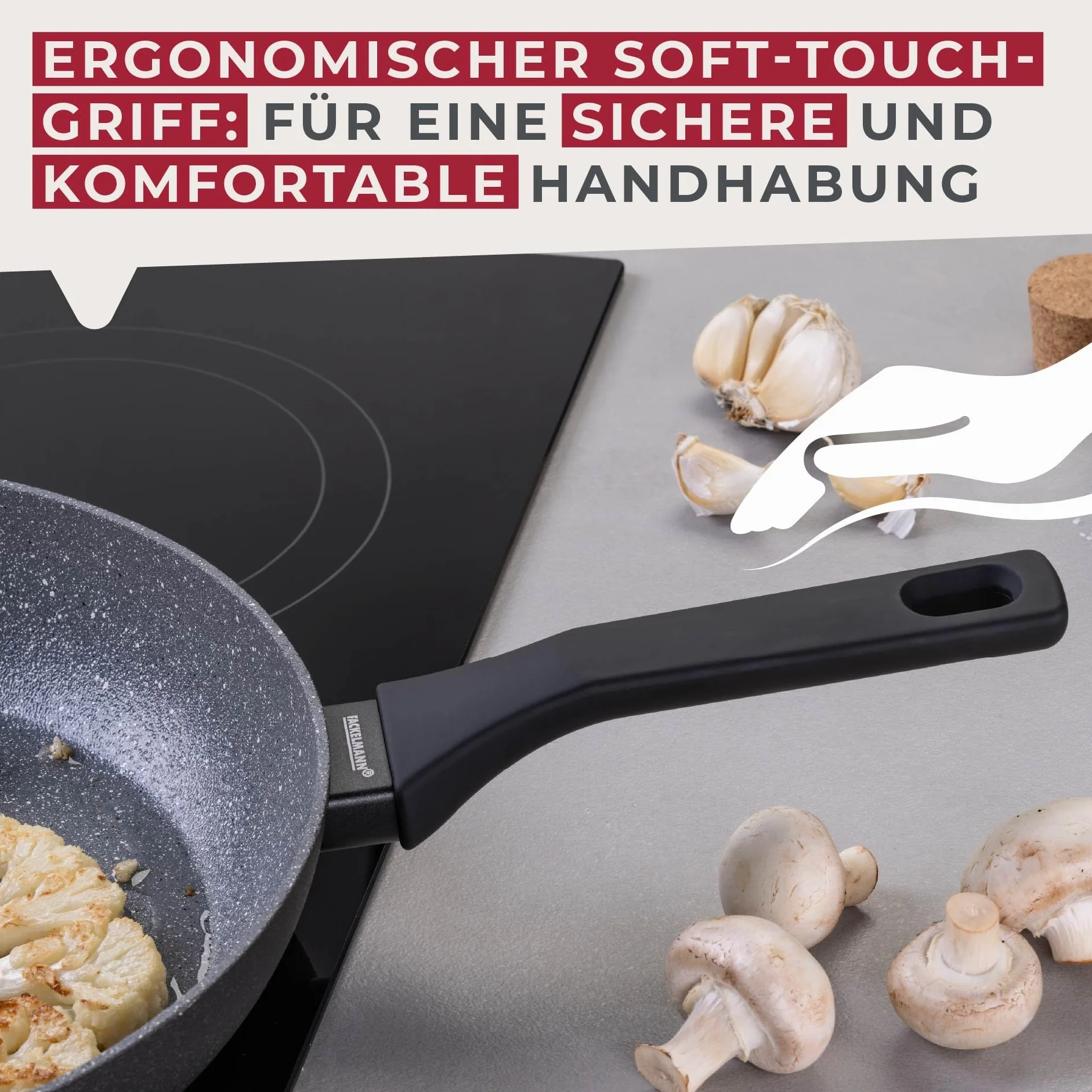 Fackelmann Patelnia Cosmo 32 cm z tłoczonego aluminium powłoka ceramiczna Excilon bez PFAS uchwyt Soft-Touch