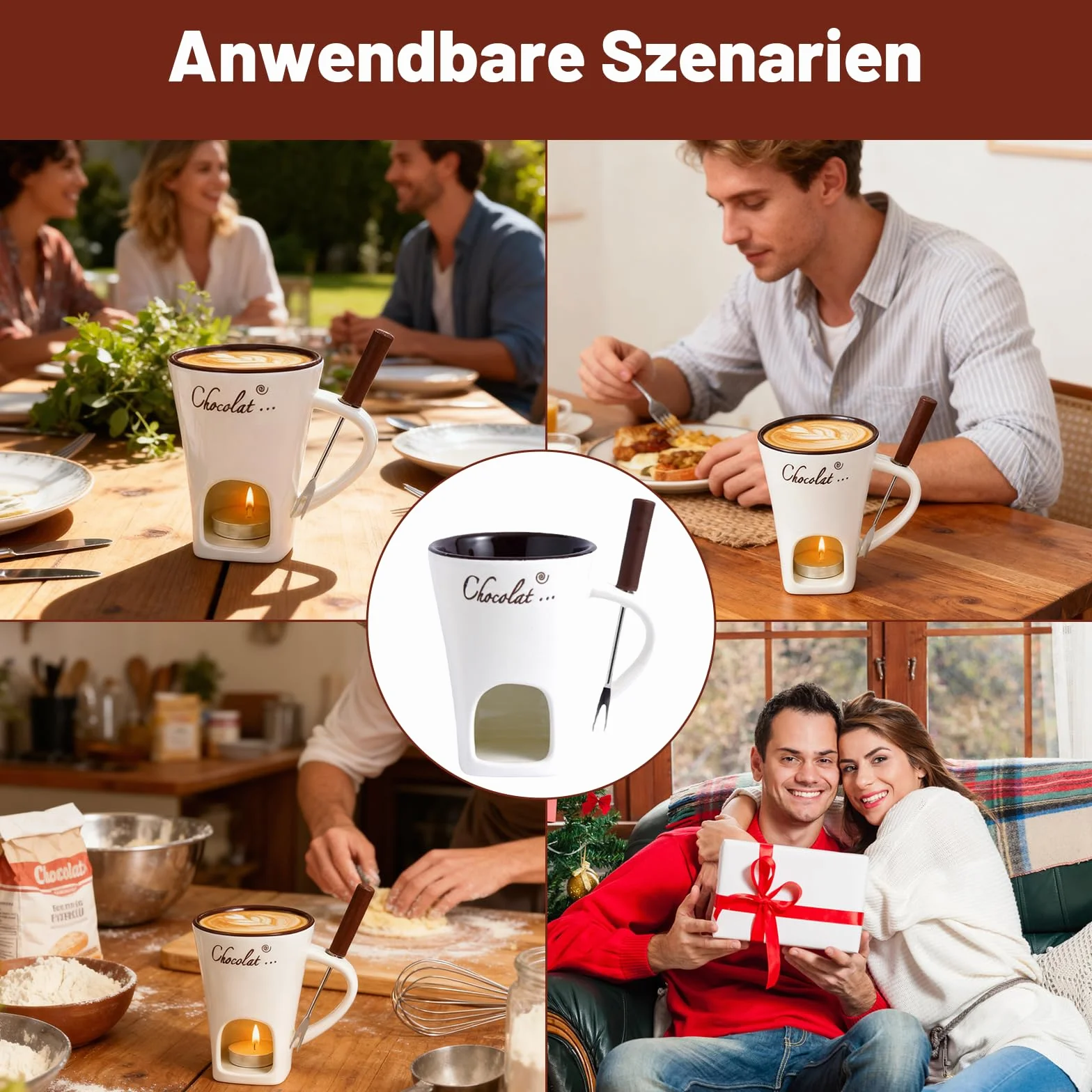 Ceramiczny kubek do fondue czekoladowego 130 ml z widelcem