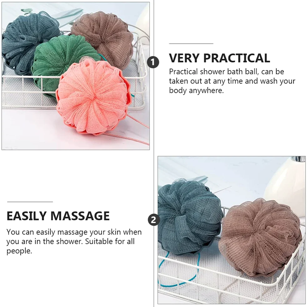 4 szt. Kąpiel pod prysznic Loofah pufa gąbka z siatki pufa piłka pod prysznic miękka kulka do szorowania ciała złuszczająca gąbka do kąpieli ręcznik do mycia ciała dla kobiet mężczyzn dziec