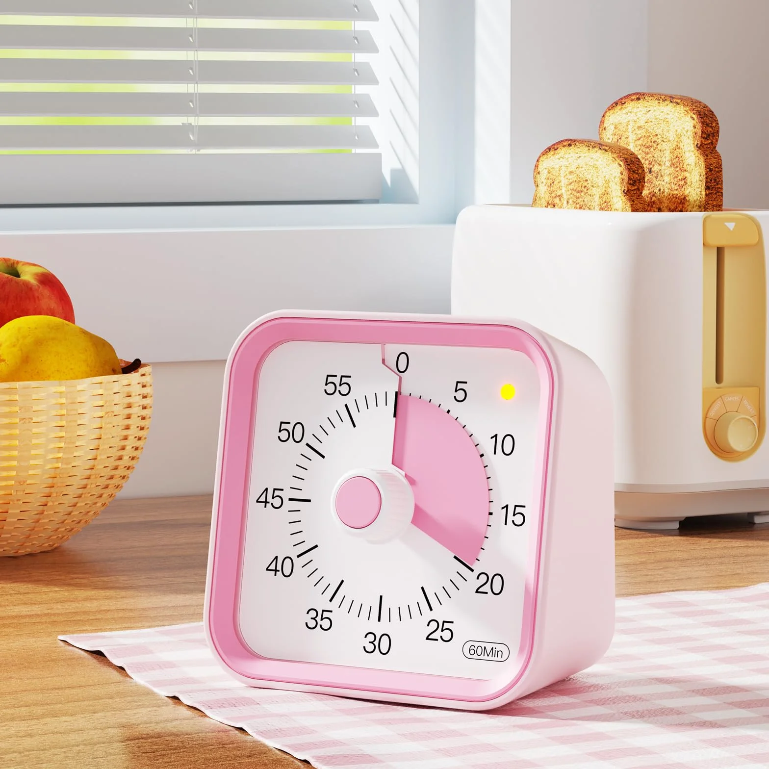 Wizualny timer z funkcją pauzy dla dzieci i dorosłych, licznik wydajności do nauki, lekcji, gotowania w kuchni, spotkań biurowych, zarządzania czasem dla ADHD (różowy)