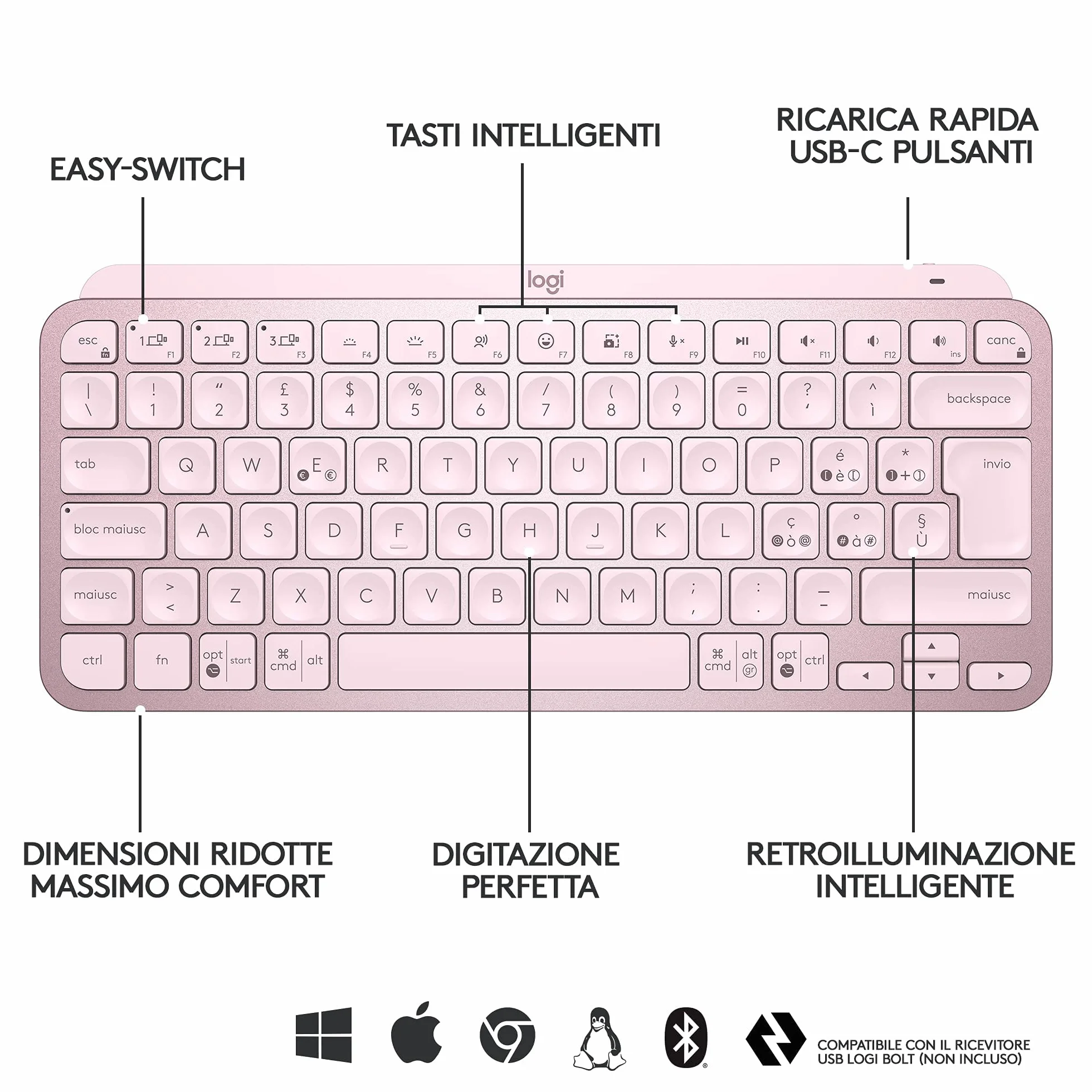 Logitech MX Keys Mini Bezprzewodowa klawiatura - ITA QWERTY