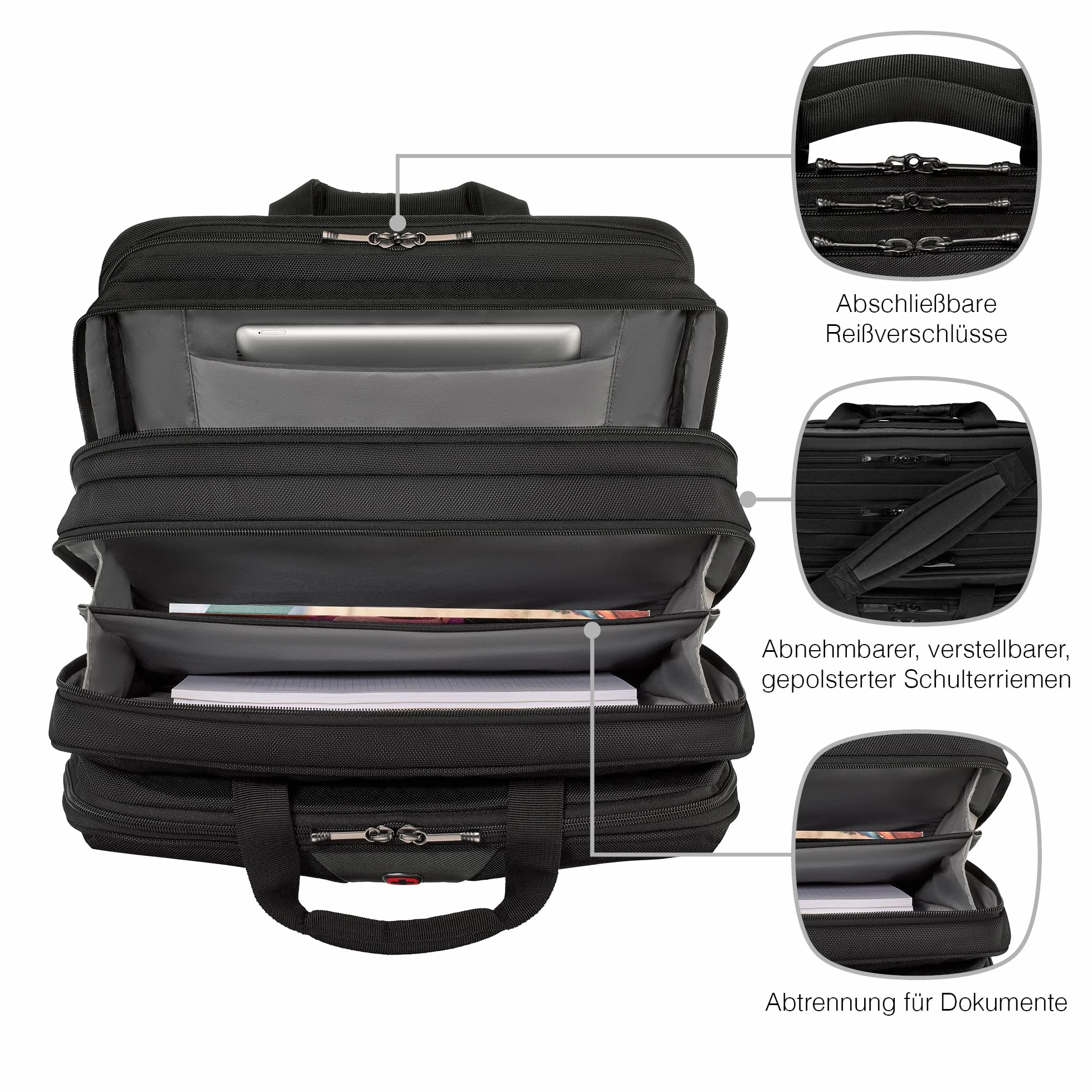 WENGER Legacy torba na laptopa, notebook, aktówka, organizer, dla kobiet i mężczyzn, do biura, na podróż służbową, uniwersytet, czarny/szary, Nachhaltig, Torba na laptopa 17" - duża