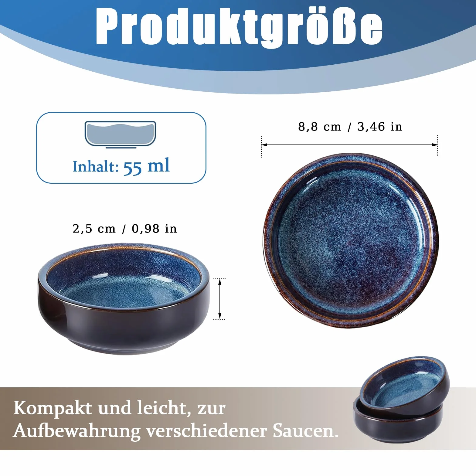 Zestaw miseczek do dipsów JUNANDHBAO, 4 sztuki o pojemności 55 ml, miseczki ceramiczne na przekąski, 8,8 x 2,5 cm, małe ceramiczne miseczki, okrągłe miseczki na soję, do sosów, dipsów, przypraw