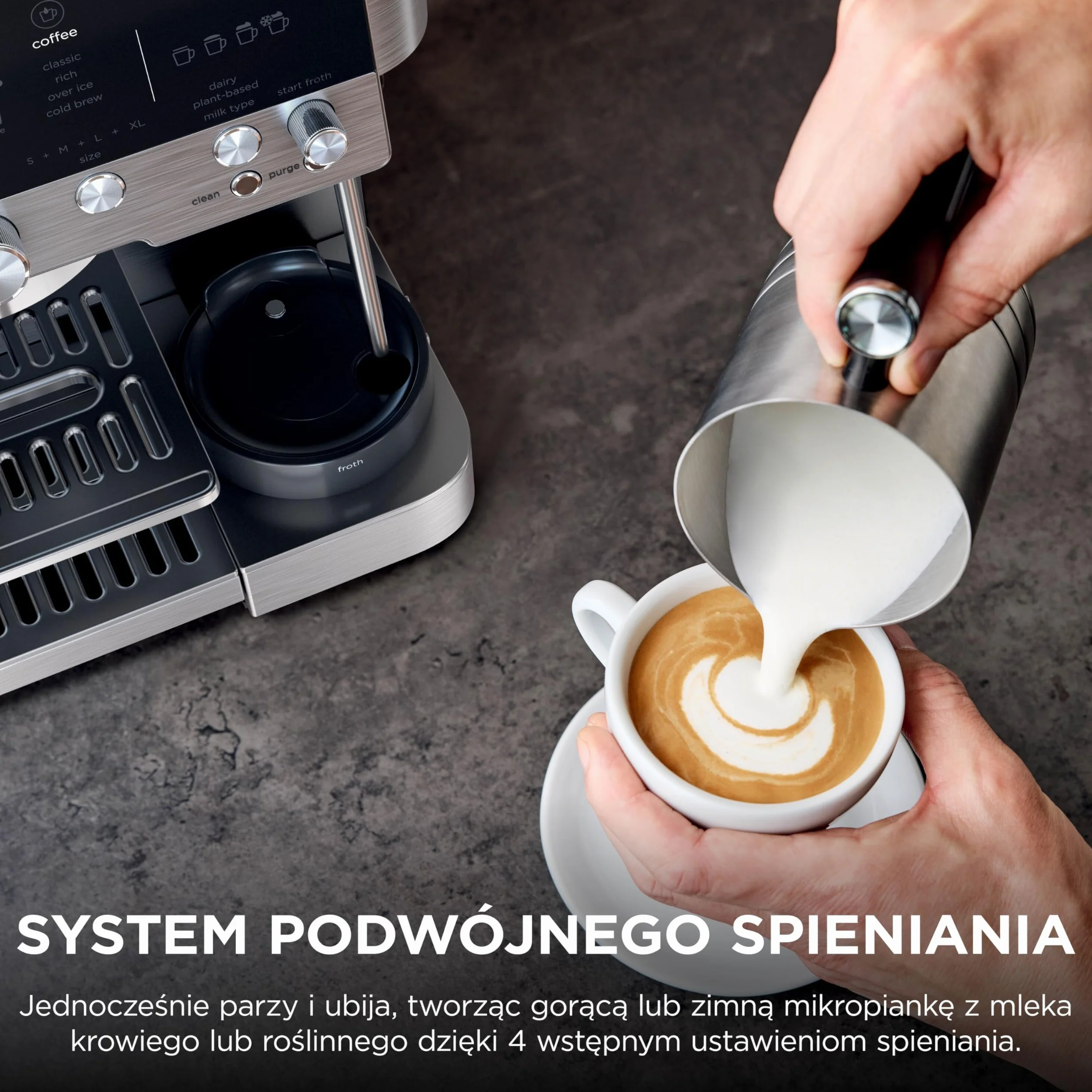 Ninja Luxe Premier Ekspres do kawy 3 w 1 ES601EU, latte, cappuccino, cold brew, espresso, wbudowany młynek, spieniacz do mleka, srebrny