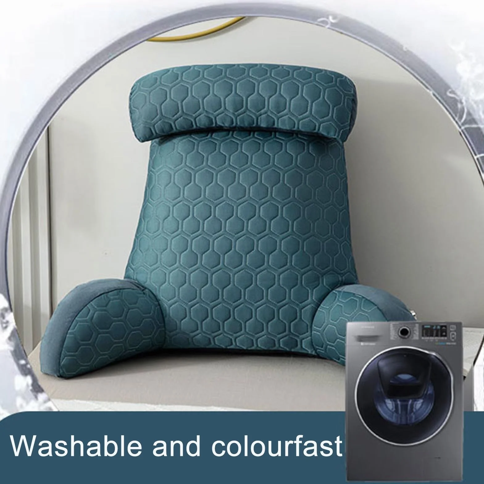 Extra-Large Reading Pillow with Arm Rests Ergonomic Back Support for Bed Sofa Lumbar Support Cushion Washable Cover Dark Green
