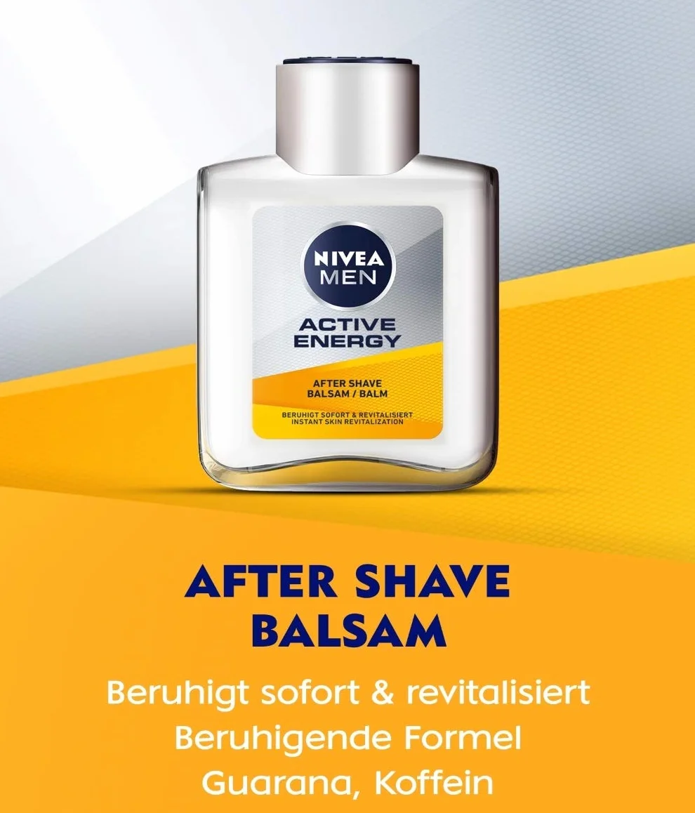 NIVEA MEN Active Energy After Shave Balsam (100 ml), rewitalizujący balsam po goleniu, pielęgnacja skóry po goleniu z kofeiną ze 100% naturalnego źródła