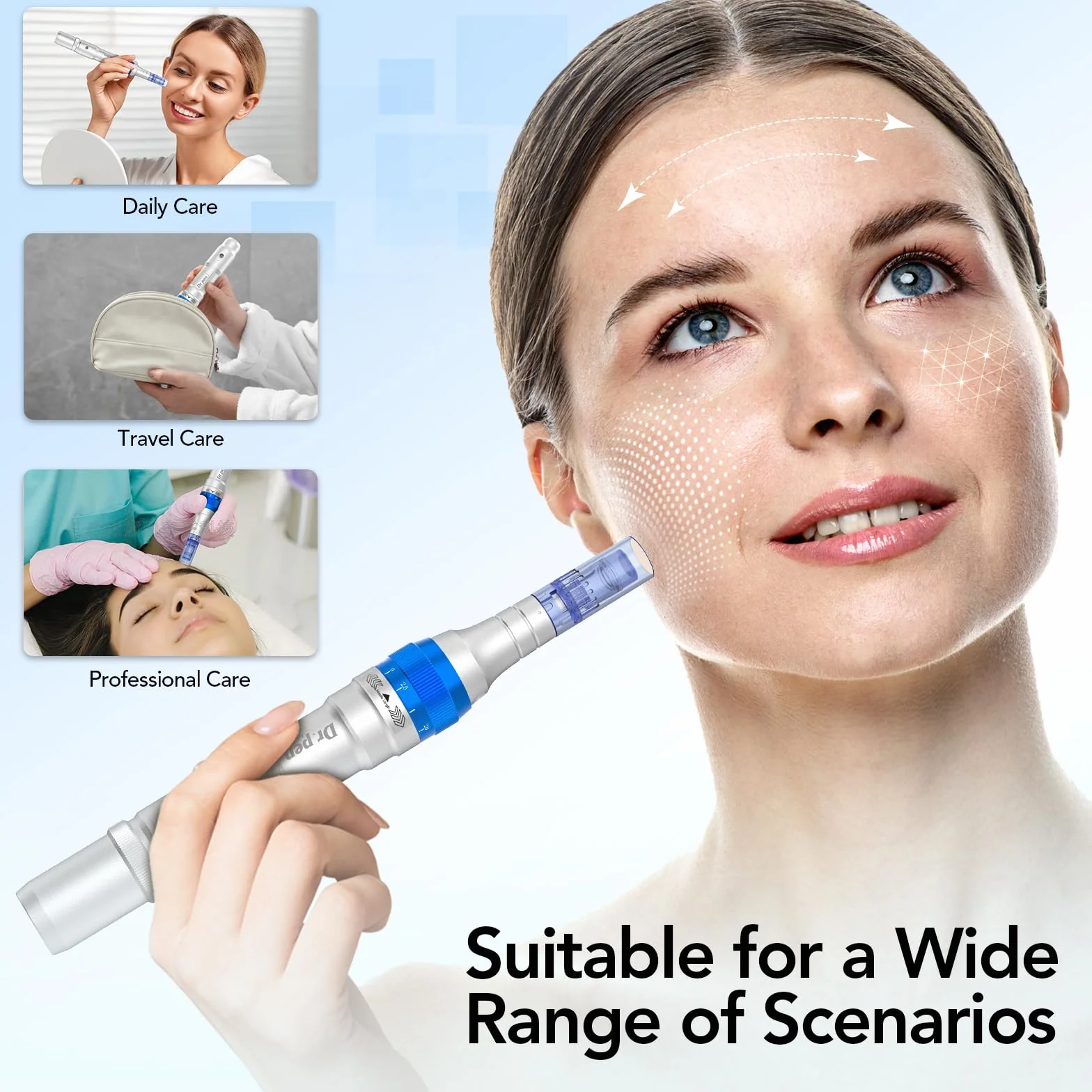 Dr.Pen A6 mikronkowy długopis do twarzy i ciała Mirco Needling Derma Pen do serum blizn z 5 prędkościami, regulowana głębokość, z 2 bateriami zapasowymi i 10 wkładami, 36-pinowa, przewodowa i