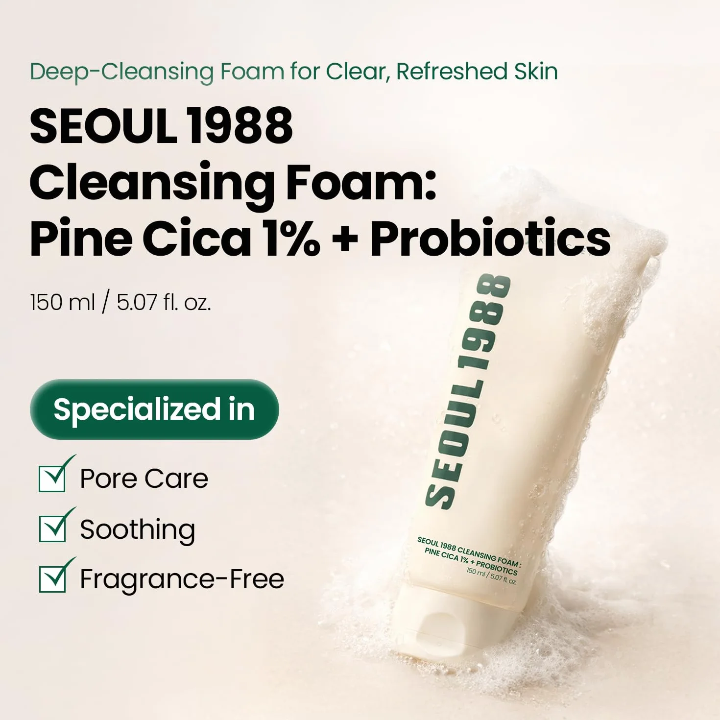K-SECRET - KSECRET SEOUL 1988 Pianka oczyszczająca: sosna Cica 1% + probiotyki, 150 ml / 5,07 fl.oz