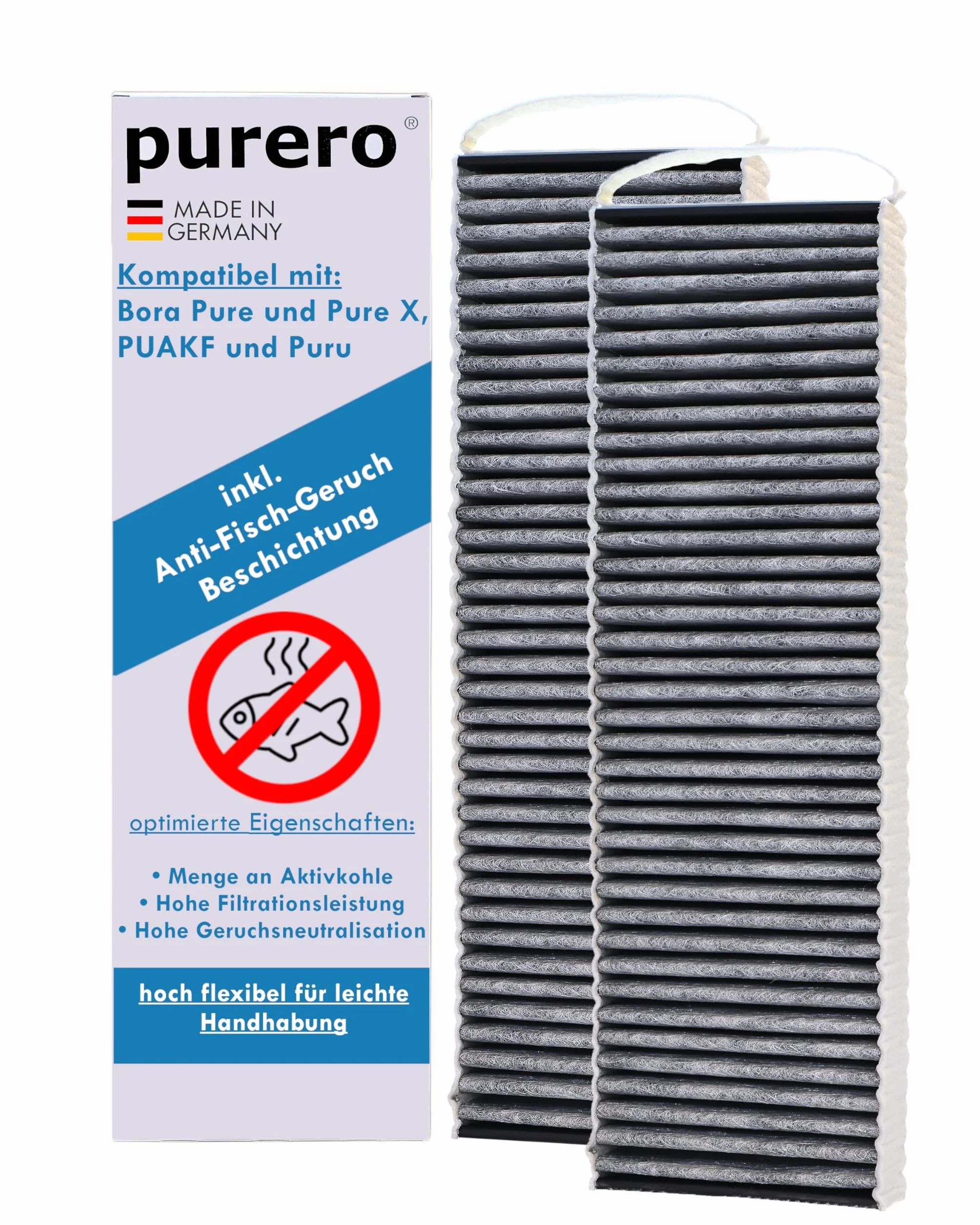 Kompatybilny filtr zamienny do Bora Pure – kompatybilny z PUAKF, Puru, Pure X – filtr z węglem aktywnym z powłoką zapobiegającą rybom – Made in Germany
