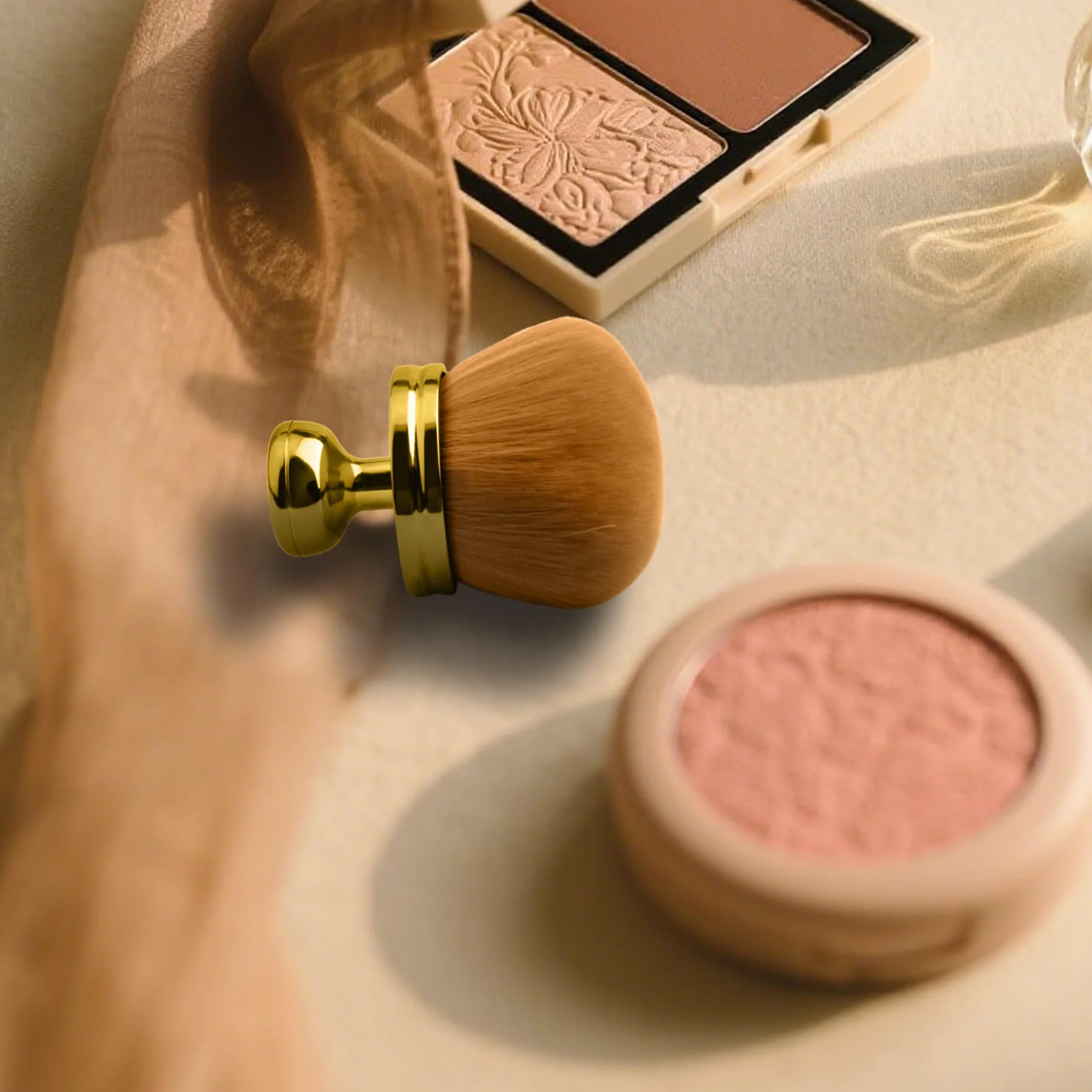 Gold Handle&Flesh-Toned Brushes Foundation Brush for Fake Tan, Liquid Blush&Face Cream Application|Strumenti di trucco z włókna syntetycznego 3,5cm z uchwytem z tworzywa sztucznego ergonomicznego