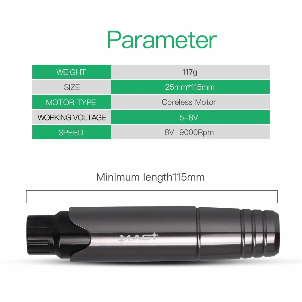 Mast P10 Rotary Tattoo Pen Machine Microblading Pen Style Tattoo Machine for Eyebrows, Lips, Eyeliner Tattoo, black