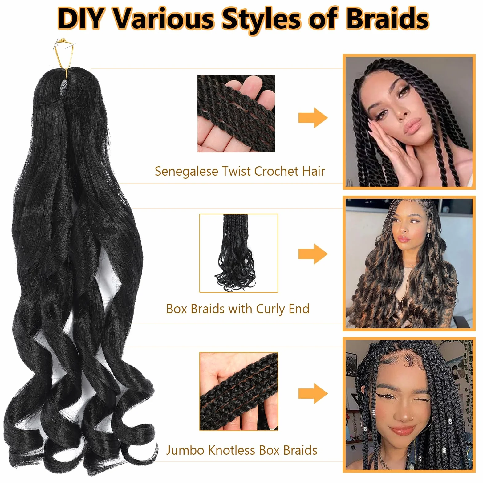 Francuskie Curl Braiding Hair Pre Stretched 16 Inch Braiding Hair 1B Luźne Wavy Pre Stretch Hair Braiding Hair for Black Women (16 cali (7 opakowań), 1B)