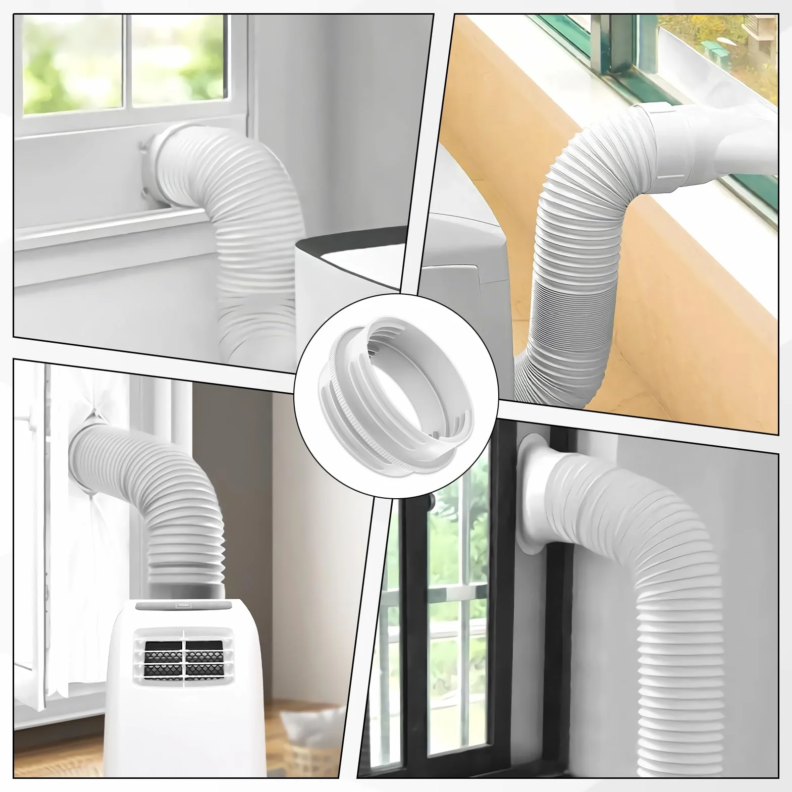 Złącze węża wylotowego klimatyzacji, uniwersalne mobilne złącze rurowe AC, 130 mm wewnątrz/150 mm na zewnątrz, biały, materiał ABS, złącze węża klimatyzacji, do węża wylotowego AC
