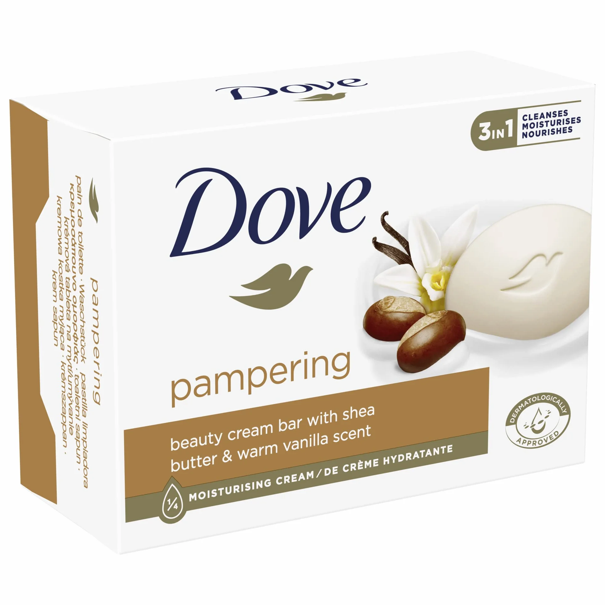 Dove Waschstück Pampering Cream Bar z 1/4 kremu nawilżającego dla miękkiej i gładkiej skóry, 90 g