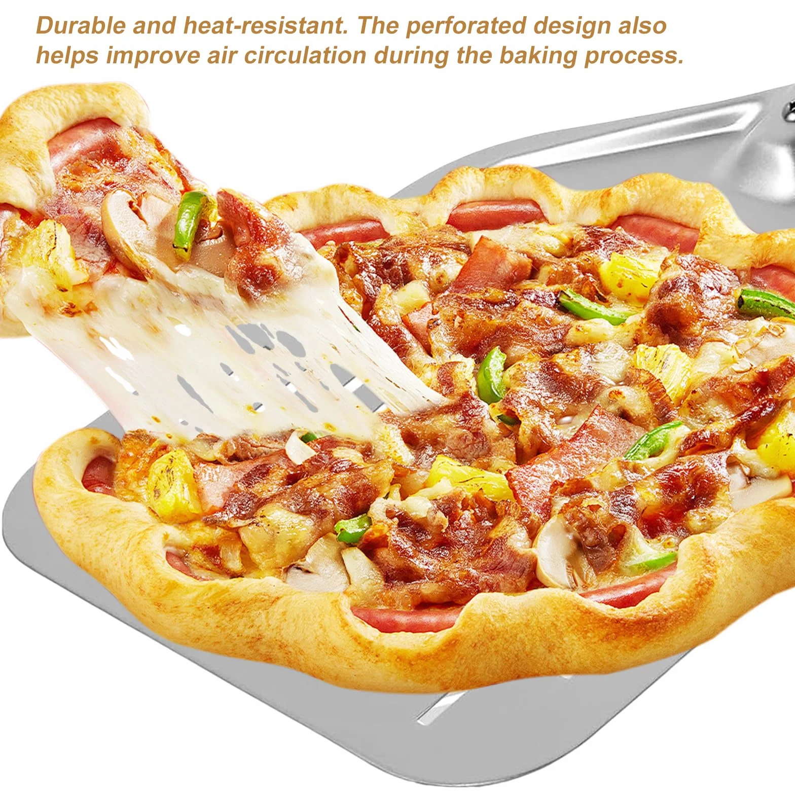 Perforowana łopatka do pizzy 12 cali 30,5 cm ze zdejmowanym uchwytem z twardego anodowanego aluminium