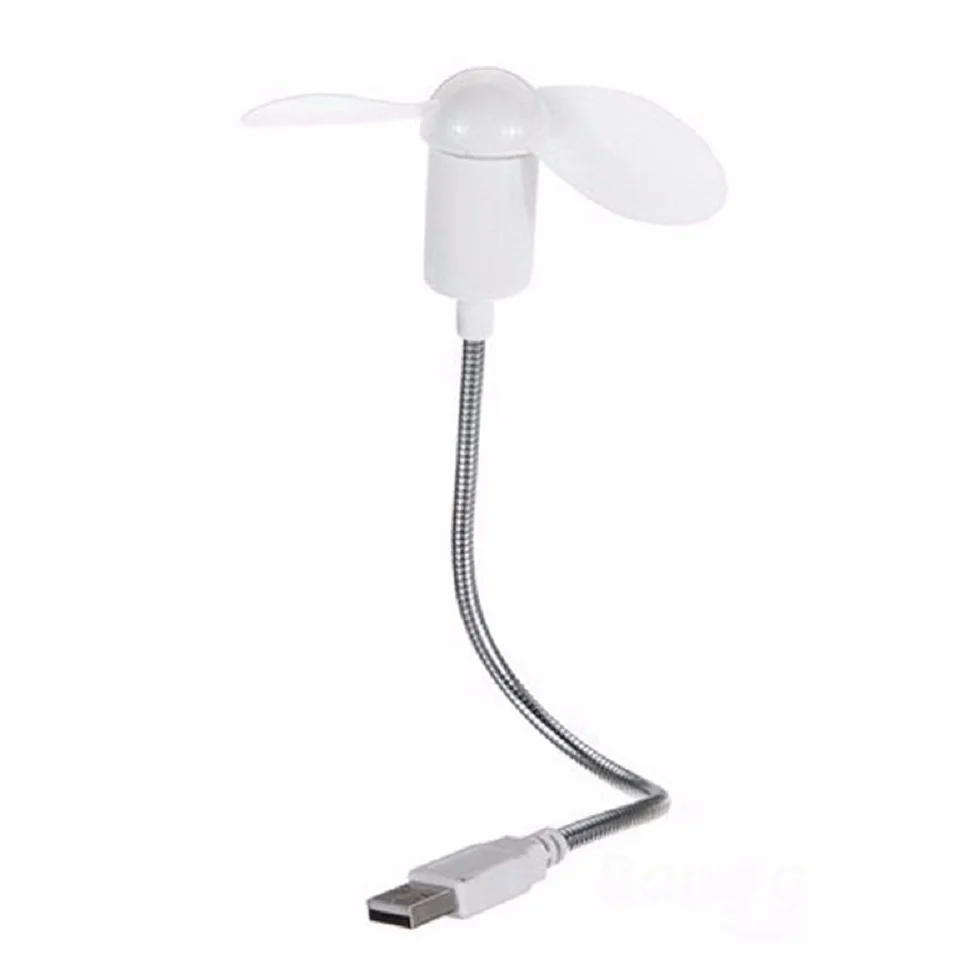 Mini biały wentylator USB z elastycznym kablem 17 cm, klasa energetyczna A+++