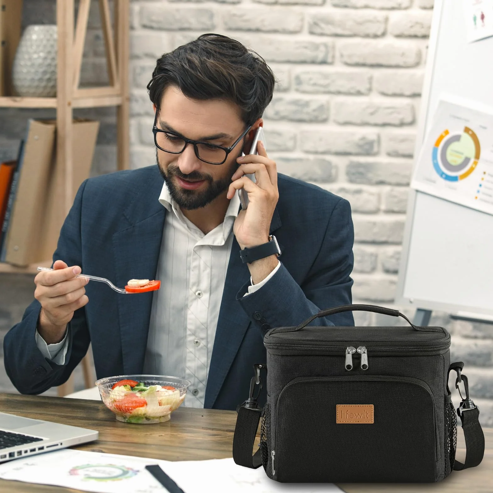 Lifewit Torba na Lunch Termiczna 9L z Regulowanym Paskiem na Ramię Czarny