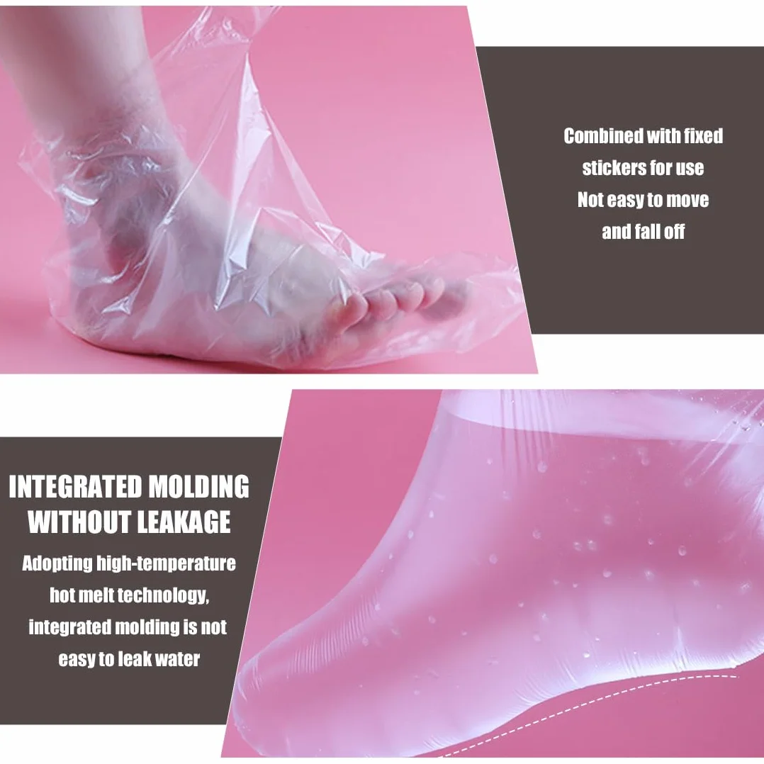 WeddHuis 200 sztuk jednorazowe plastikowe skarpetki do pedicure stóp, wosk parafinowy zabieg termalny, parafinowe wkładki do kąpieli stóp, przezroczyste skarpetki