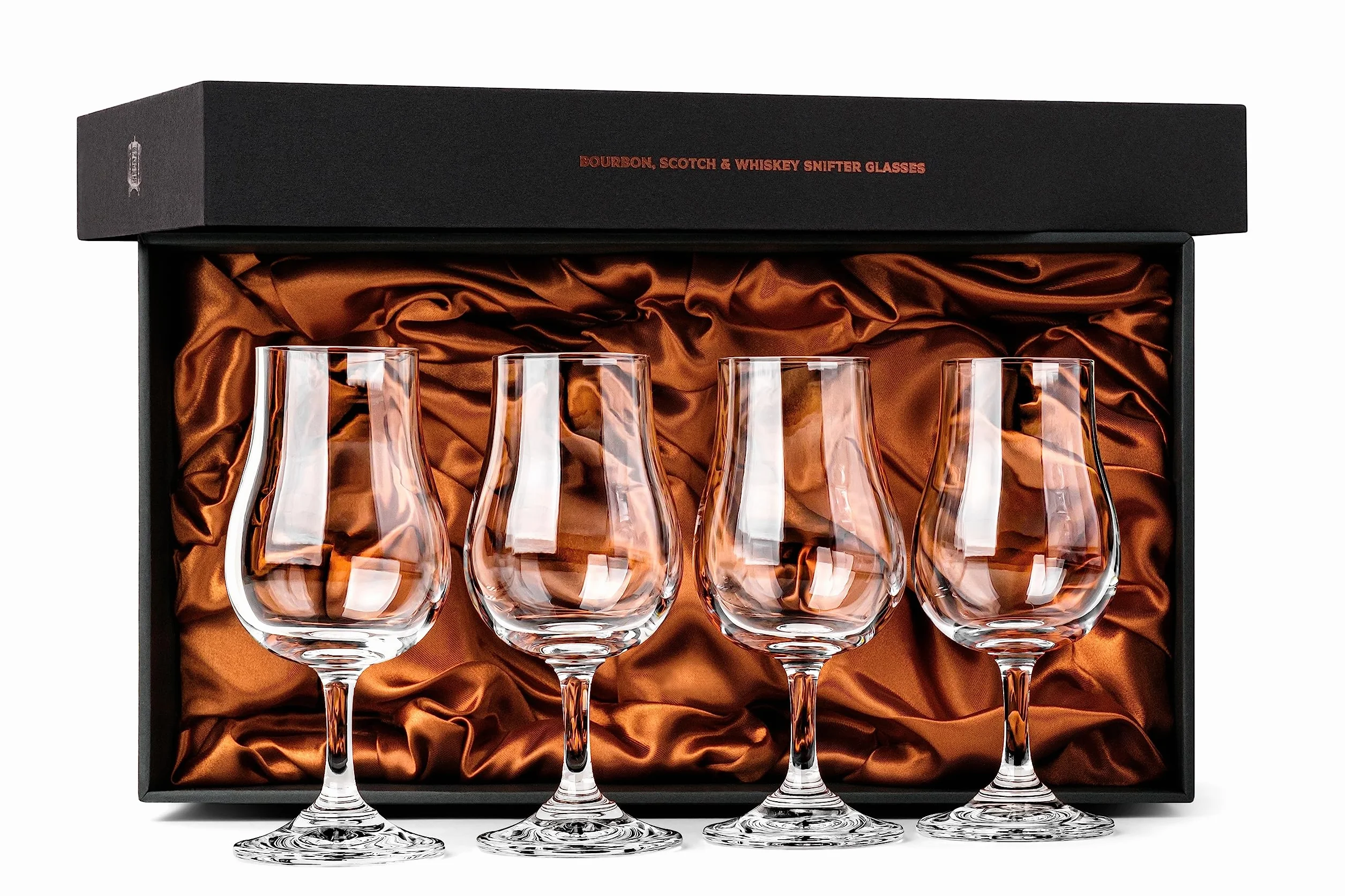 Whiskey Tasting Glasses Set of 4 Crystal Snifters Professional 4 oz Tulip Shaped Nosing Copitas