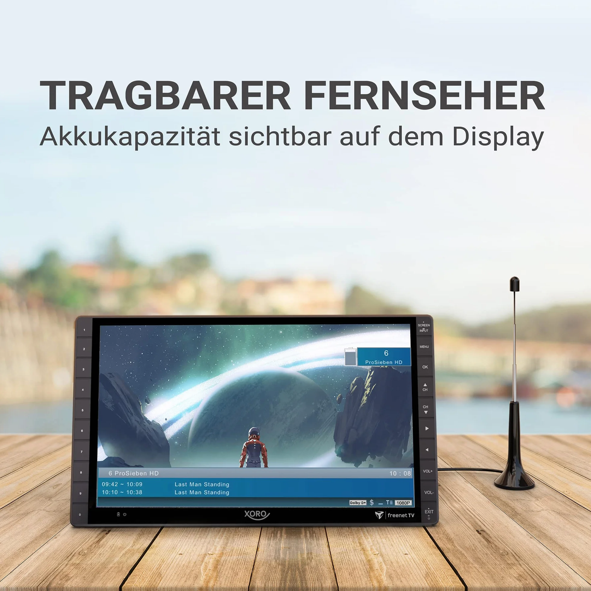 Xoro PTL 1450 V2 przenośny telewizor DVB-T/T2 35,5 cm (14 cali) (freenet TV do stacji prywatnych, ładowarka samochodowa 12-24 V, wbudowany akumulator, HDMI IN, antena), szary