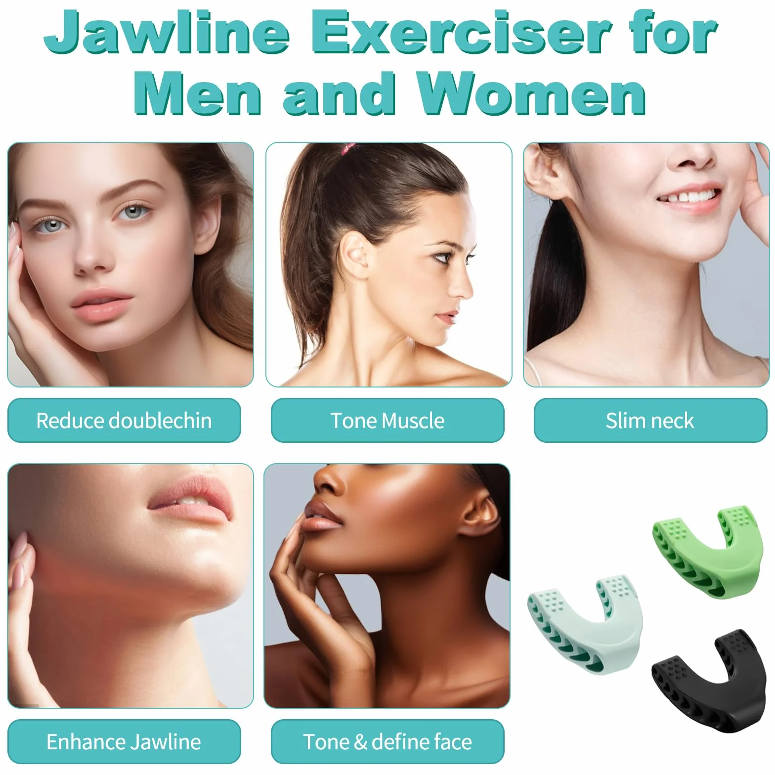 Jawline Trainer 3 sztuki Jaw Trainer, trenażer szczęki dla mężczyzn i kobiet, trener szczęk, trener mięśni szczęki dla szczęk, poprawa linii szczęki, trening szczęki