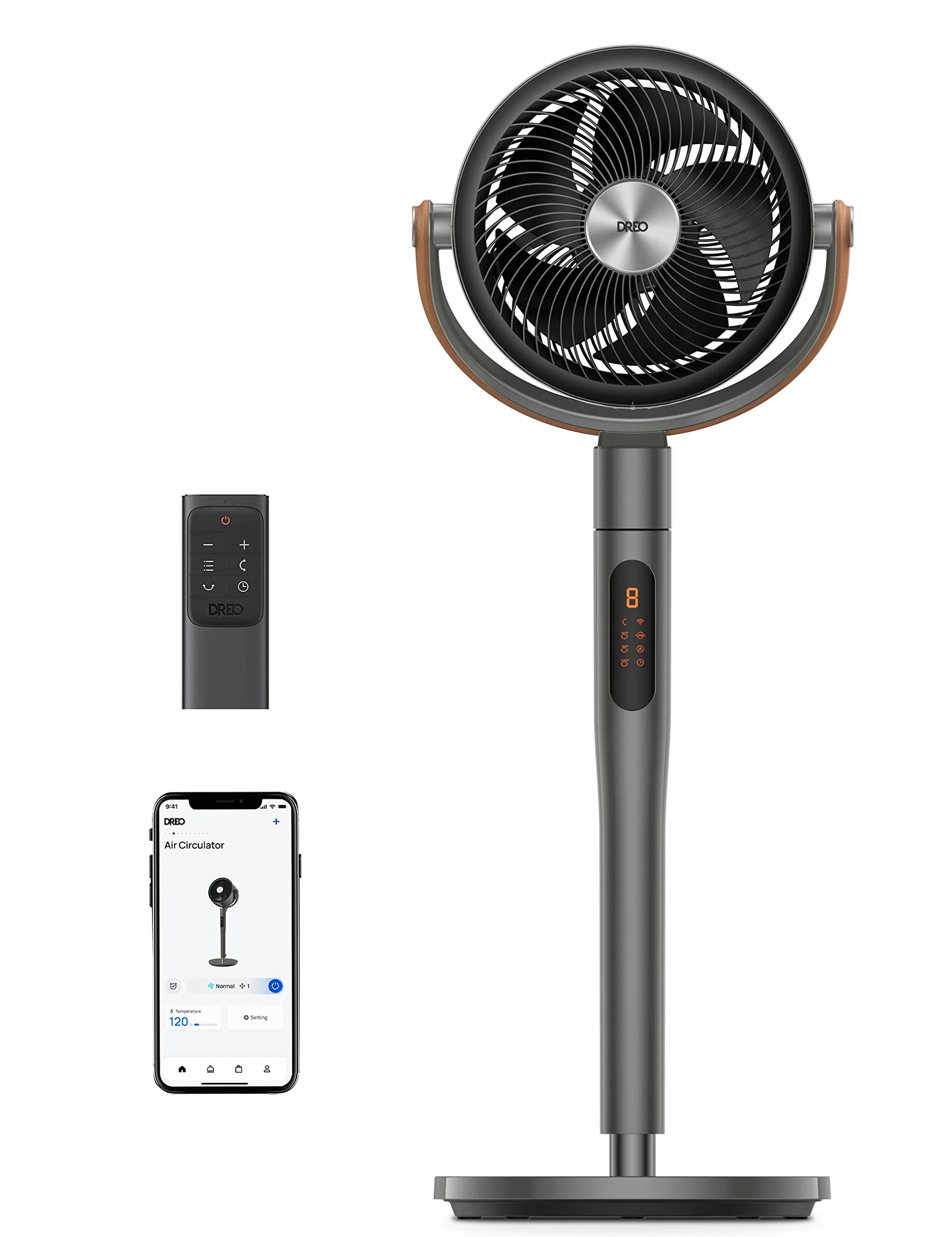 Dreo Wentylator Pedestal 513S 43'' cichy stojący z pilotem Wi-Fi Alexa Google 6