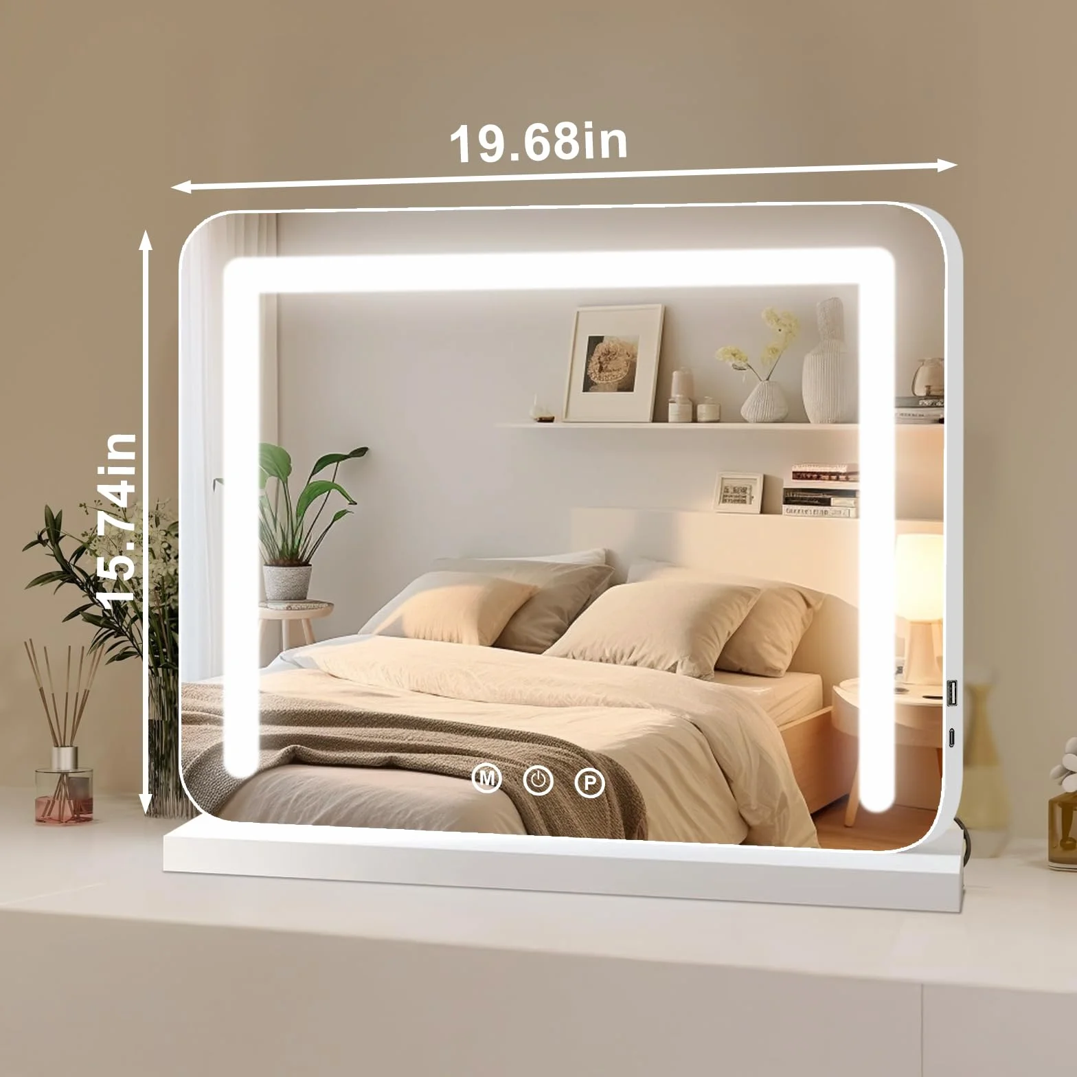 Lusterko do makijażu z oświetleniem LED Hollywood 50x40 cm 3 tryby ściemniania USB 10x powiększenie