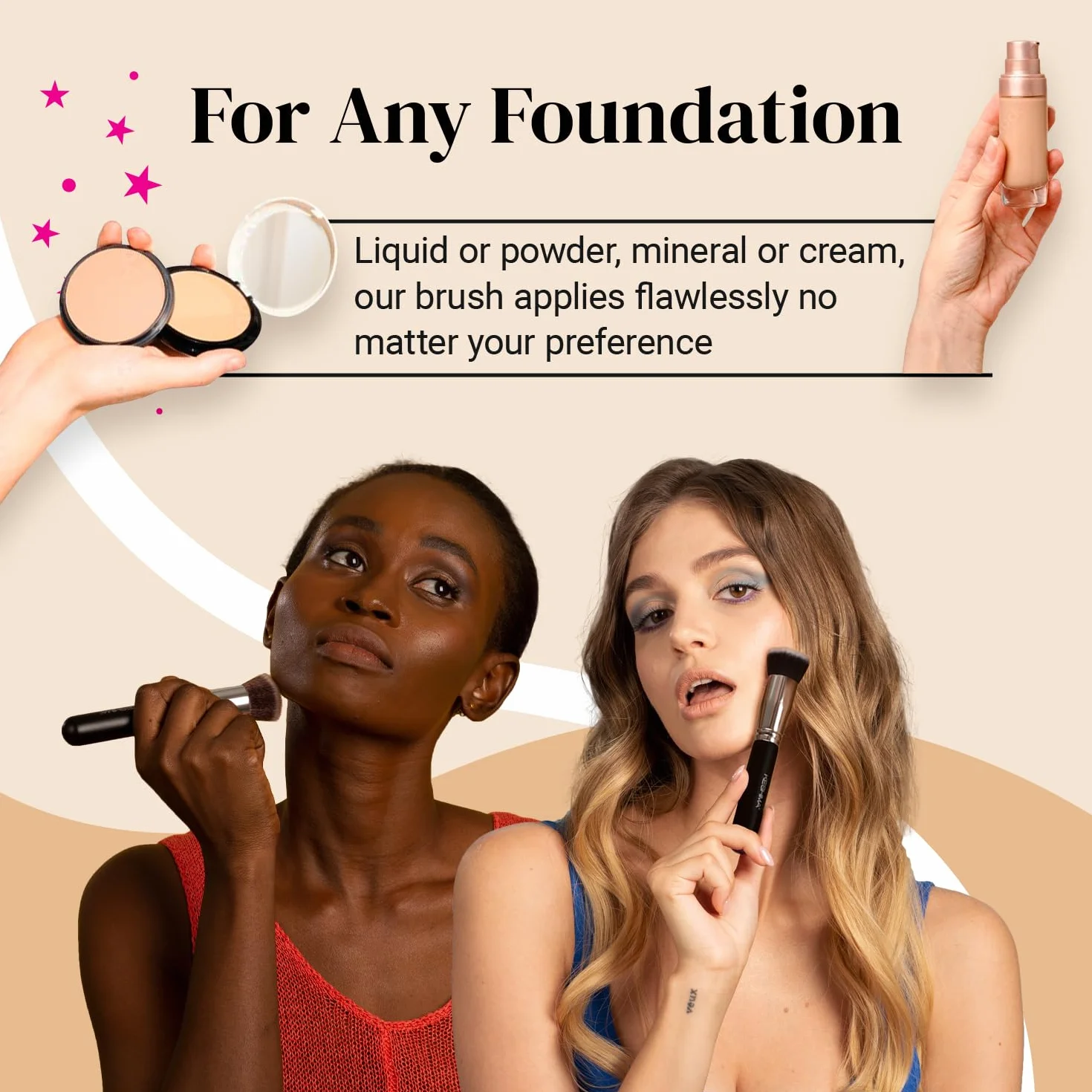 KESHIMA Flat Top Kabuki Foundation Brush - Premium pędzel do podkładu w płynie, kremu i pudru – pędzel polerski, pędzel do mieszania, pędzel do twarzy