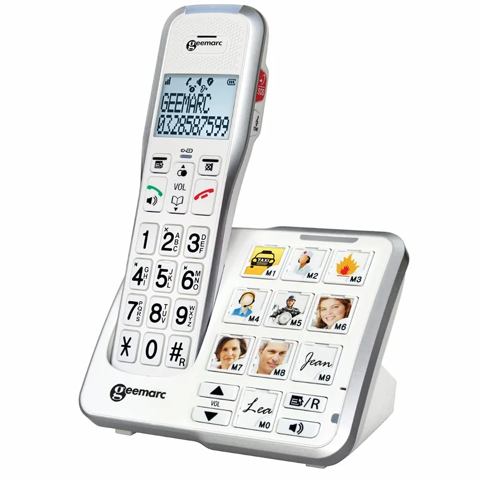 Geemarc AmpliDECT 595 Bezprzewodowy telefon stacjonarny dla seniorów z prostą i praktyczną sekretarką, duże klawisze SOS Zdjęcia z pamięcią niedowidzącą, wzmocniony dźwięk +50 DB kompatybilny z