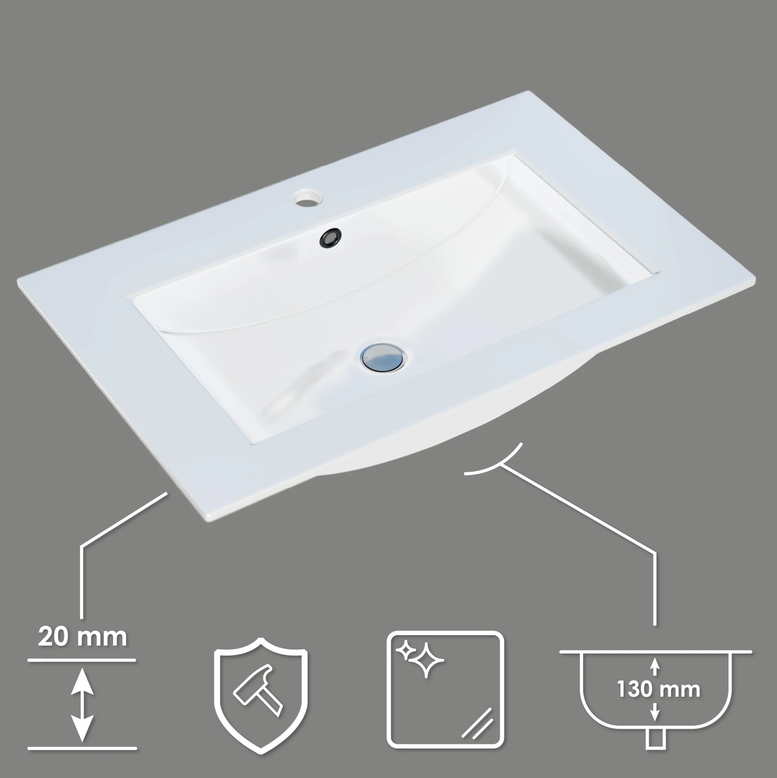 Ribera umywalka z szafką pod umywalkę 60 cm, wisząca lub stojąca, do łazienki, z miękkim zamknięciem, kosz na pranie, zestaw mebli łazienkowych z umywalką, dodatkowe półki (dąb Lancelot, 60)
