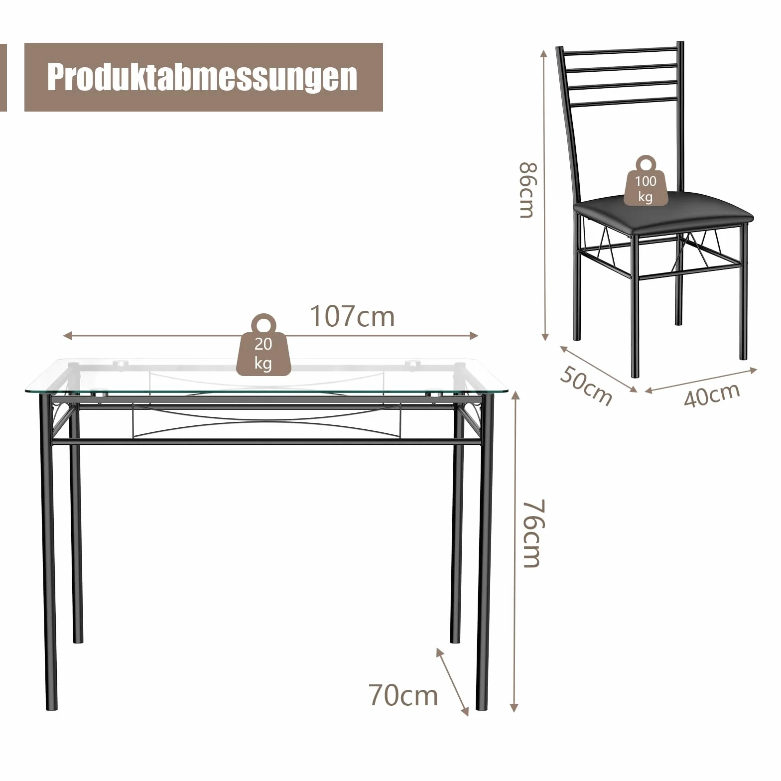 COSTWAY 5-częściowy zestaw do jadalni ze szklanym blatem i 4 wyściełanymi krzesłami