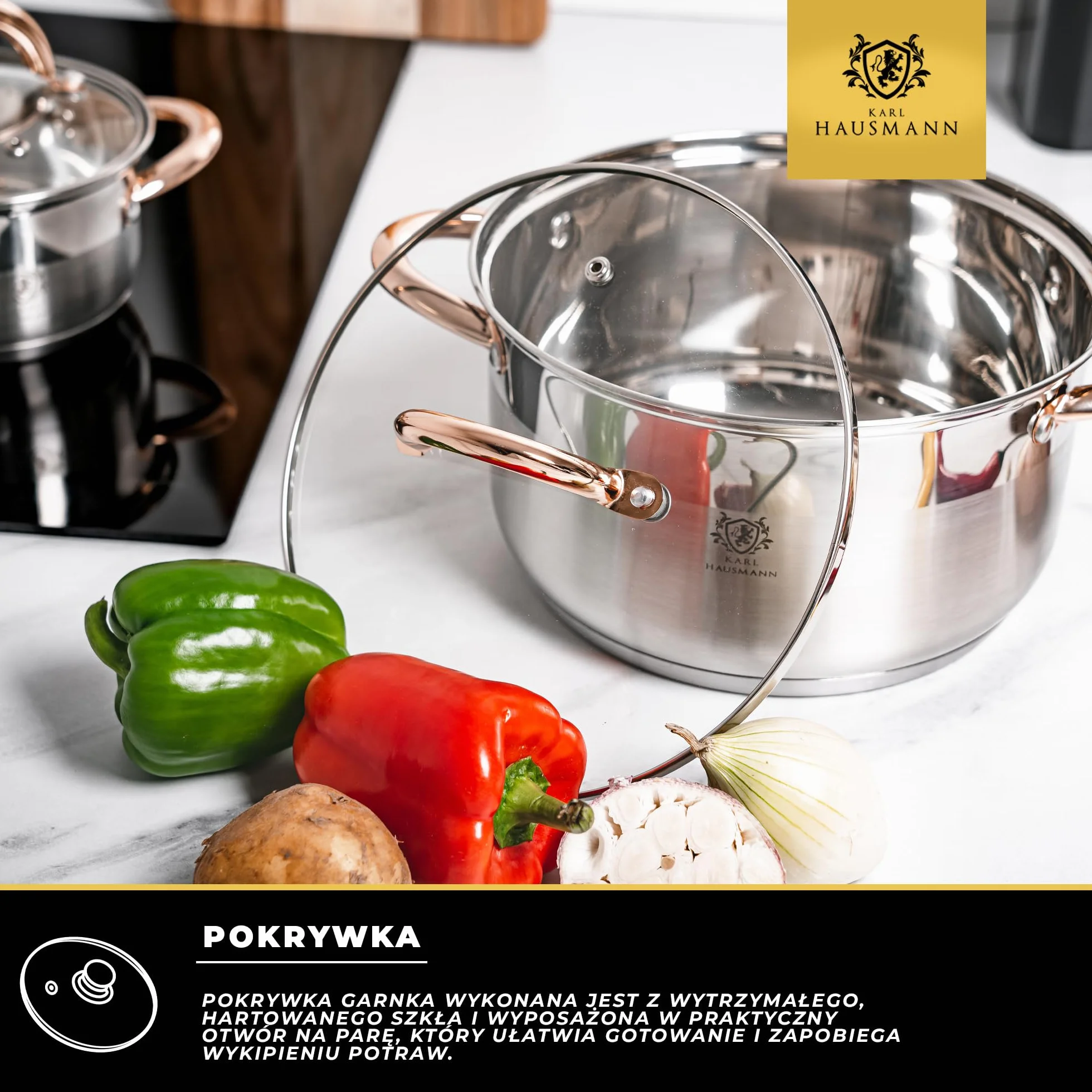 KARL HAUSMANN Mały Garnek ze Stali Nierdzewnej - 1.6L - Ø 16 cm - ze Szklaną Pokrywką - do Gotowania Zupy, Makaronu, Spaghetti - Kompatybilny ze Wszystkimi Rodzajami Kuchenek, w tym Indukcją