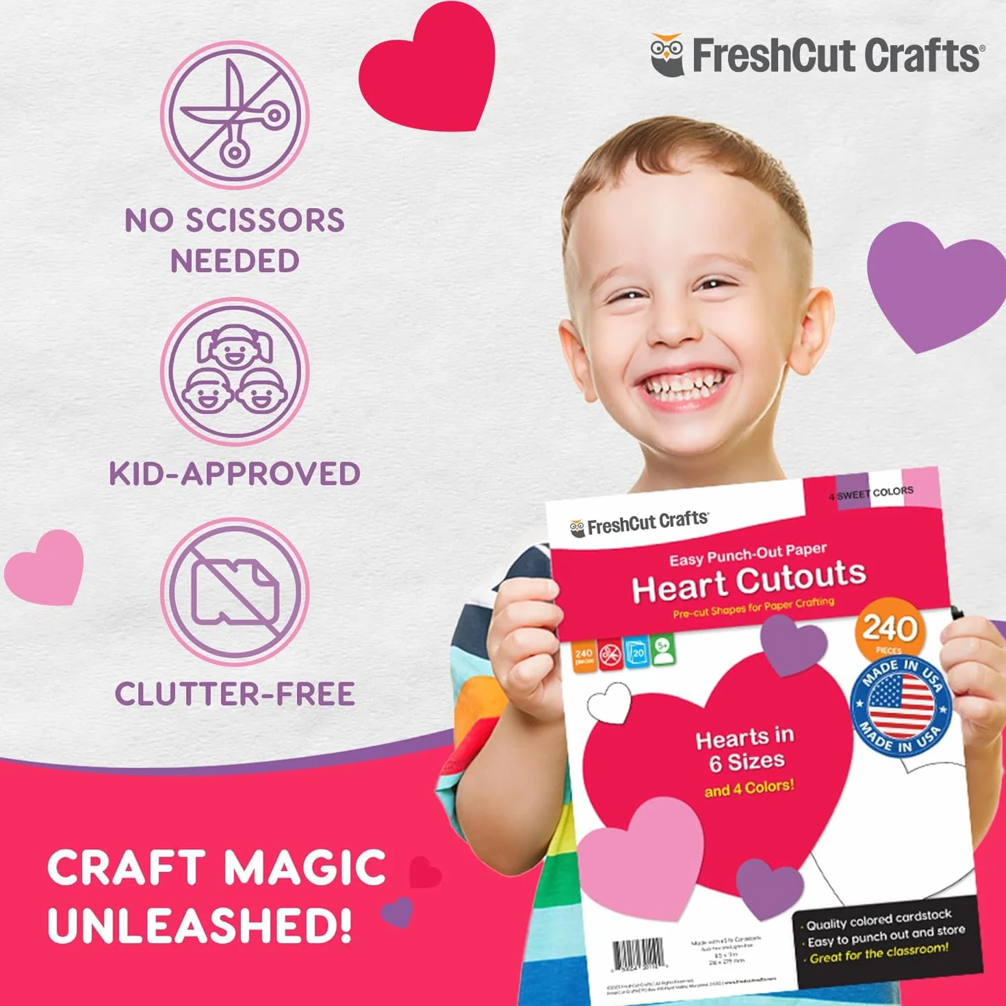 FreshCut Crafts 240 sztuk wycinanek z papieru w kształcie serca, 2-stronne, wyprodukowane w USA