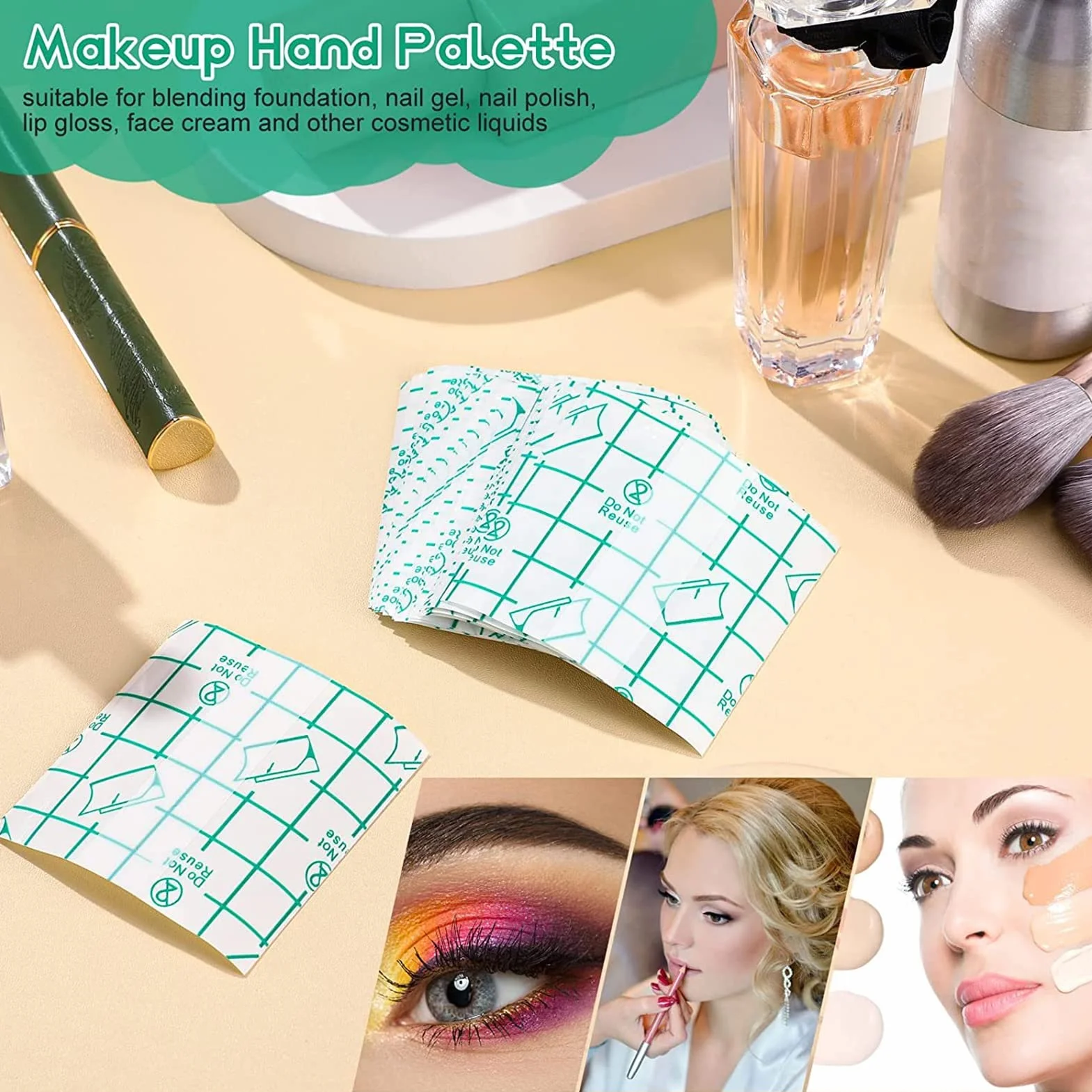 100 Sztuk Makeup Hand Palette Wodoodporna PU Film Samoprzylepna Jednorazowa Paleta Mieszania Makijażu