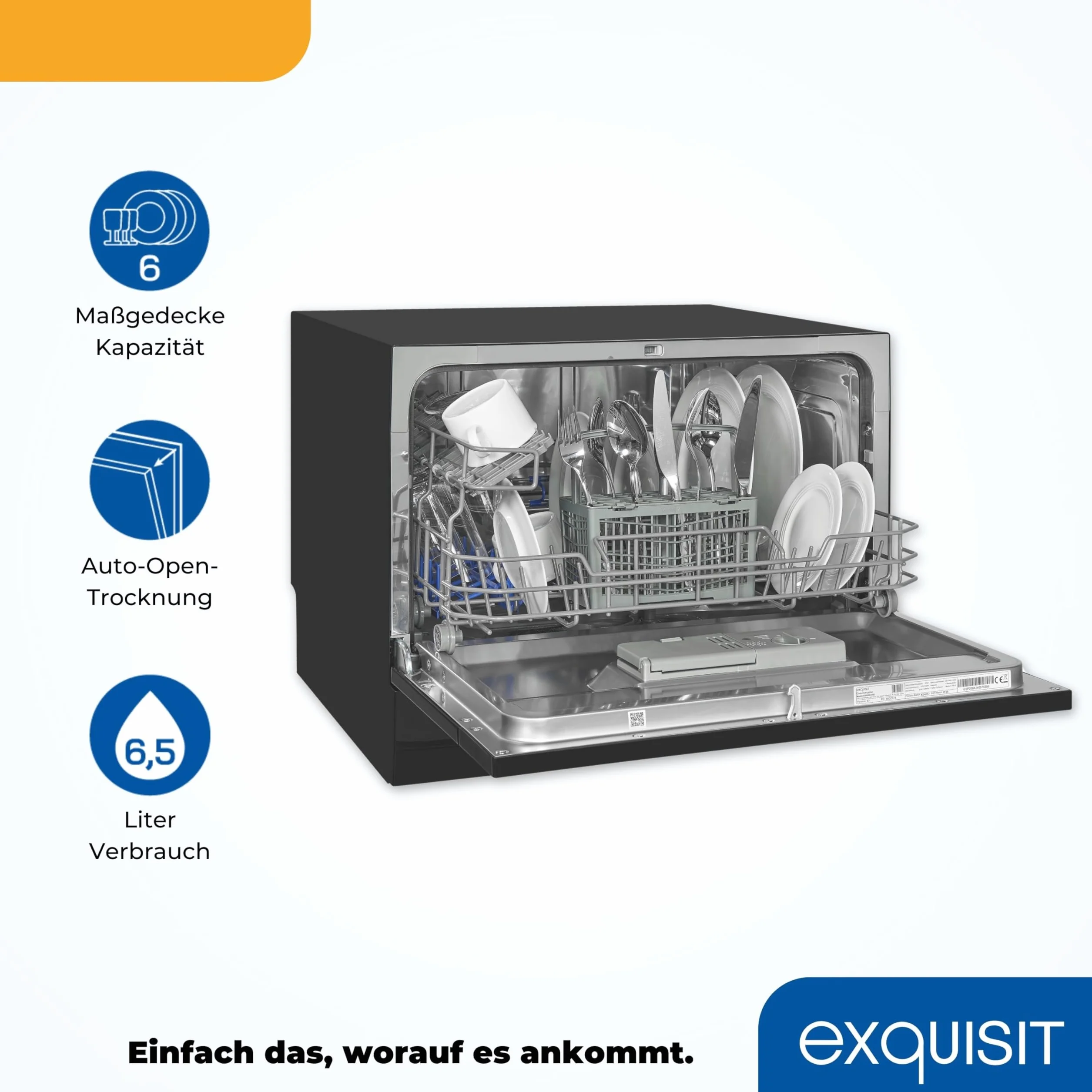 Exquisit Zmywarka stołowa GSP206-030D czarna 55 cm 6 nakryć LED