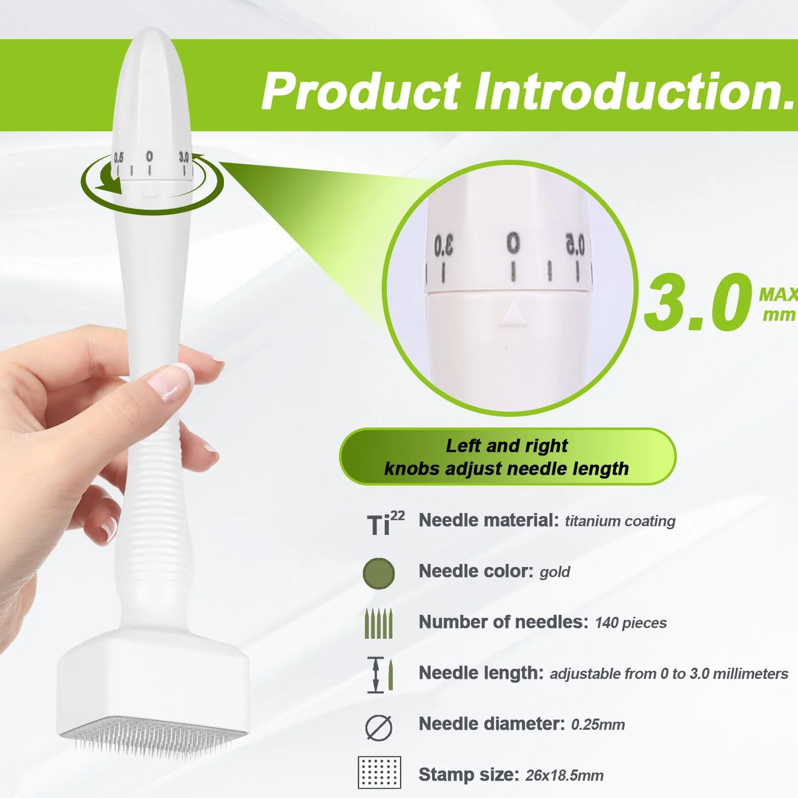 Derma Stamp Microneedling: regulowany mikroigłowany dermastamp z 140 tytanowymi pinami, profesjonalny mikroigłowany dermapen do włosów, derma stempel do twarzy, ciała, włosów, zarostu w domu