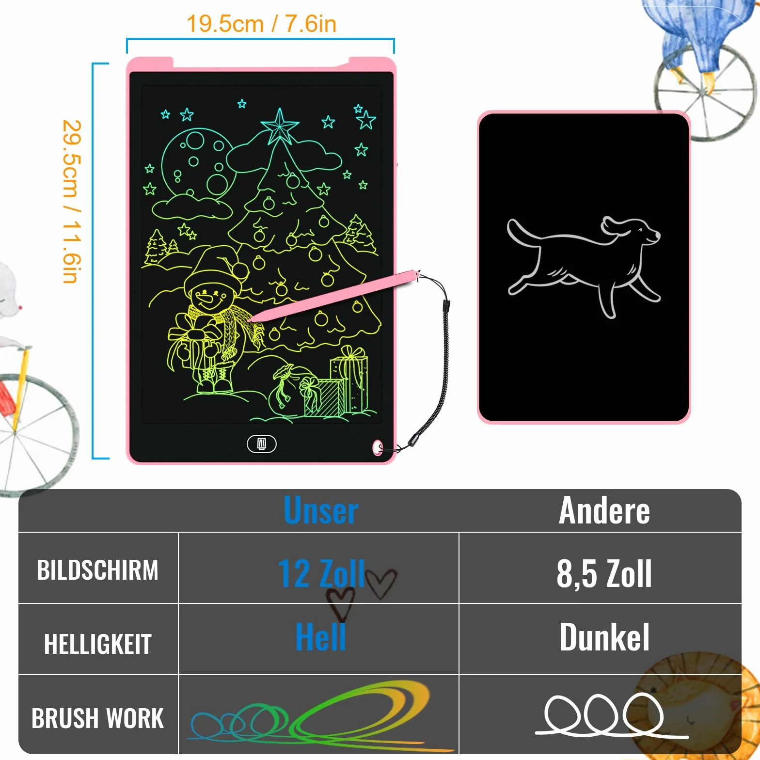 12 cali Kolorowy LCD Writing Board, Electight Drawing Board z Lock & Erase Function, Eye Protection Scribble Pad, Zabawki i Prezenty dla Dzieci i Dorosłych w Domu, Szkole, 2 Pack Różowy