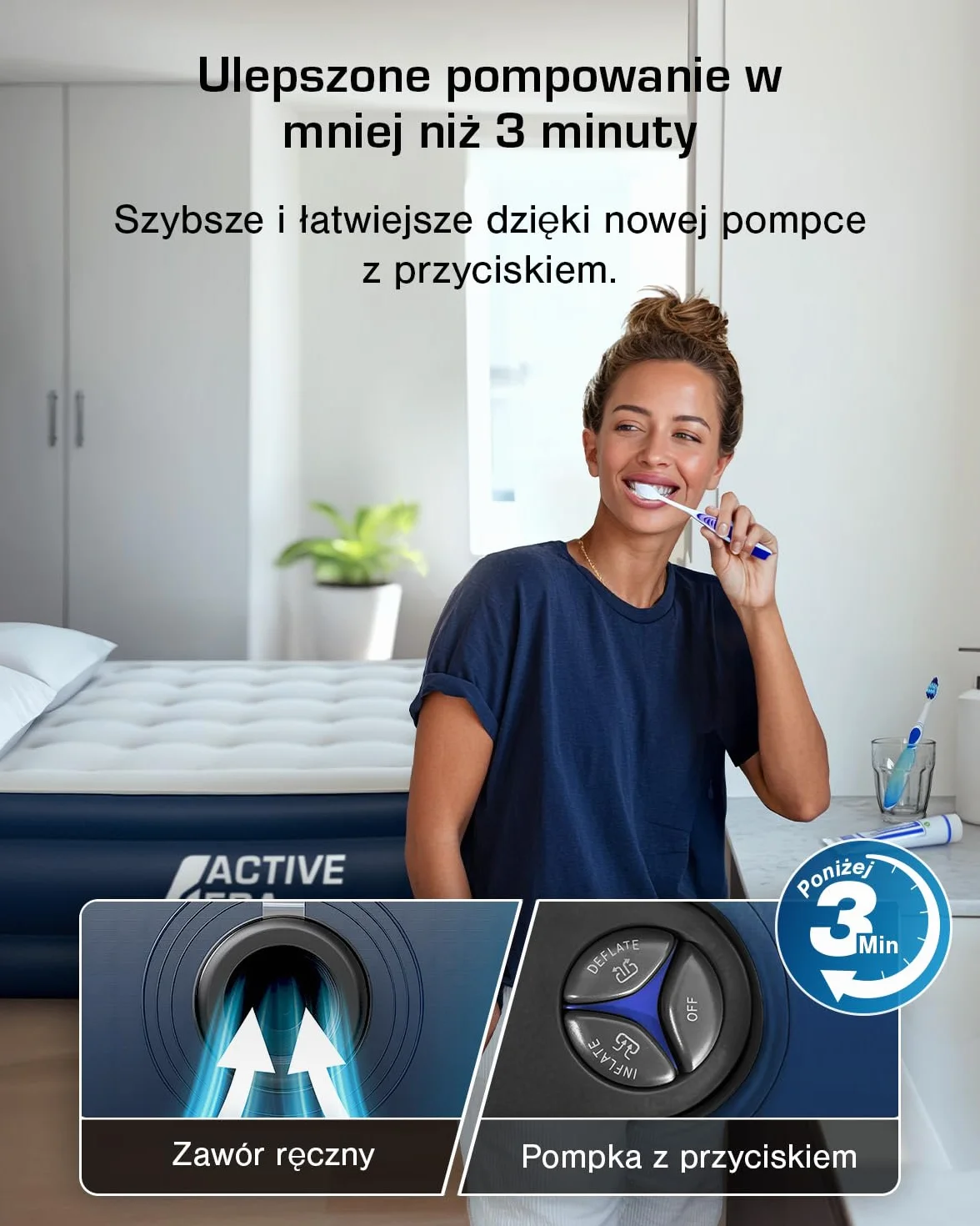 Active Era Materac Samopompujący Podwójny 200x150 cm z Wbudowaną Pompą Powietrza Wodoodporny
