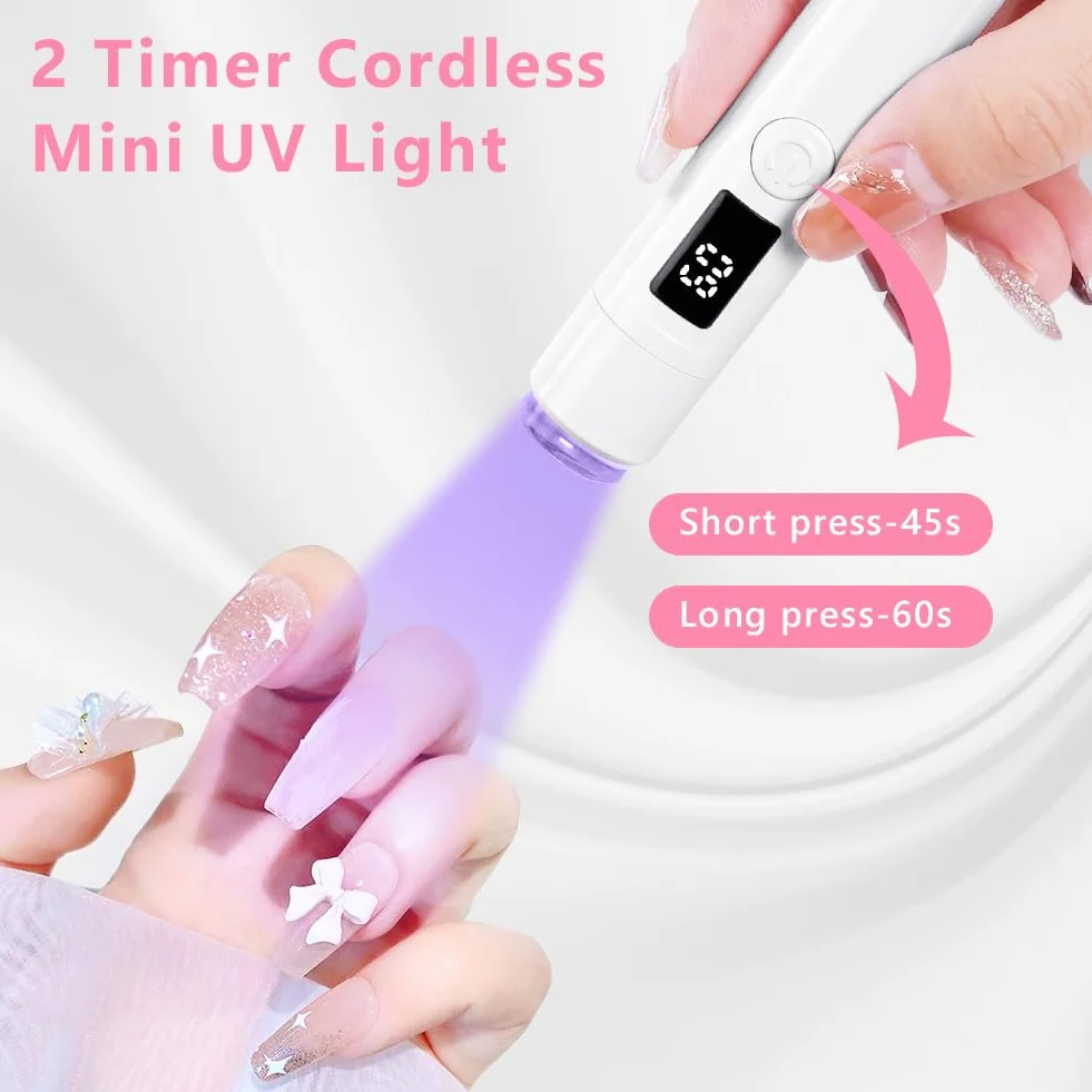 URAQT Lampa żelowa UV do paznokci, przenośna mini lampa UV LED do paznokci z akumulatorem USB, suszarka do paznokci, salon suszarka do paznokci idealna do wszystkich żeli, A