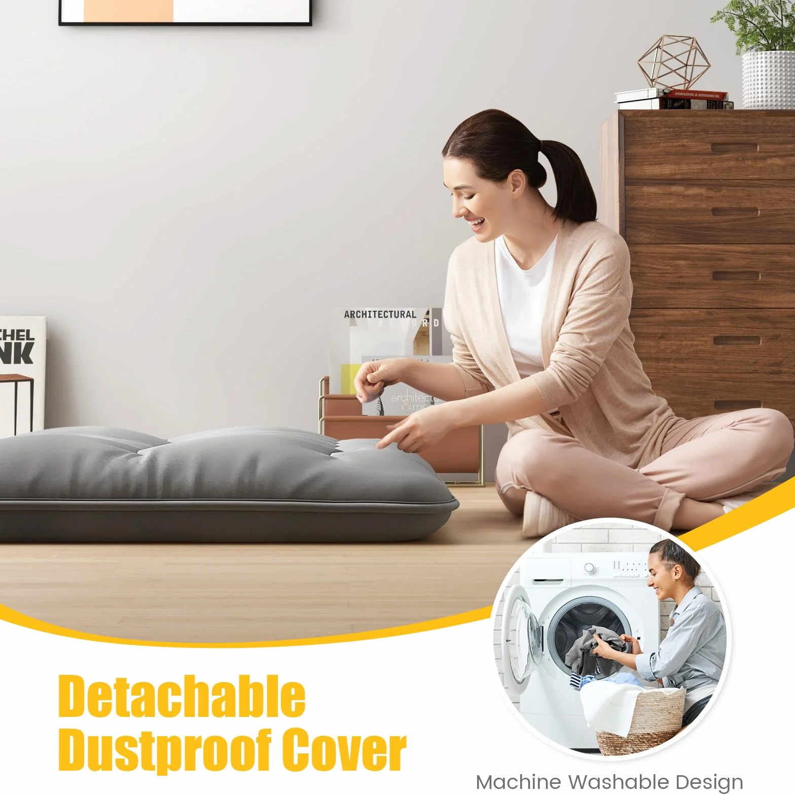 GIANTEX Japoński materac futon 140x200 cm, materac podłogowy o grubości 10 cm, mata Tatami materac futon składany i przenośny, składany materac materac składany do tatami, materac rolowany ze