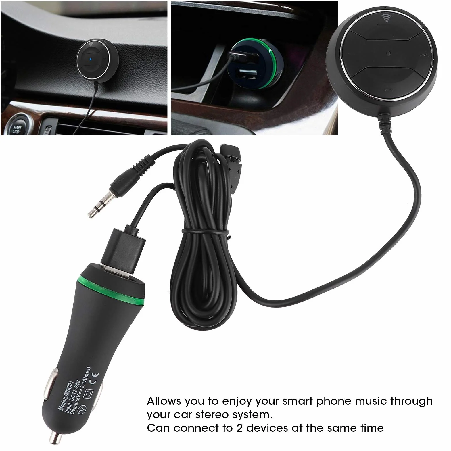 Zestaw samochodowy Bluetooth Yctze, bezprzewodowy zestaw samochodowy Bluetooth V4.0 12 V-24 V NFC Odbiornik muzyczny bez użycia rąk Odtwarzacz 3,5 mm Port Aux (czarny)