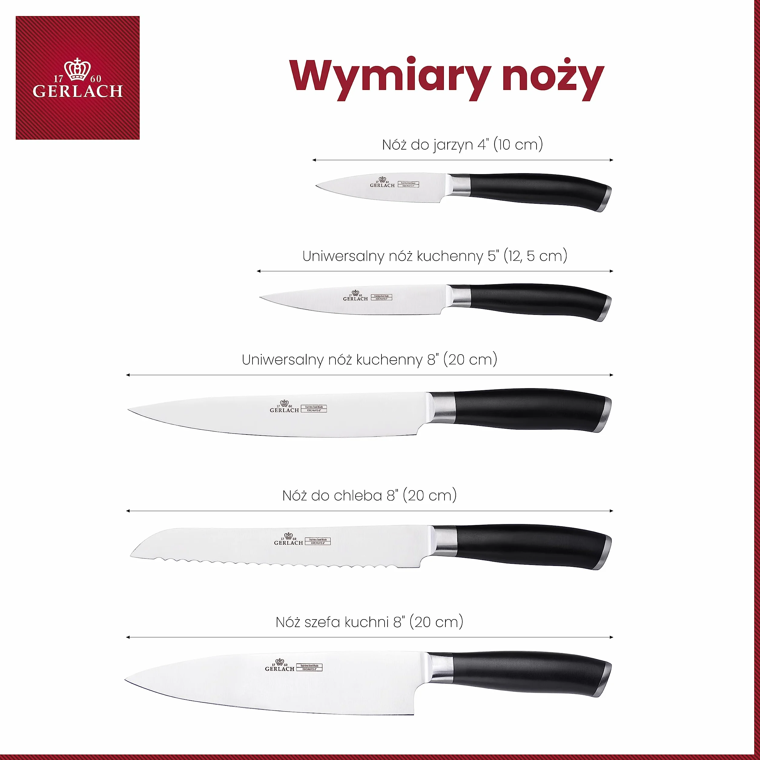 Gerlach Deco Black Zestaw Noży w Bloku, Czarny/Srebrny/Brązowy, 6 Sztuk