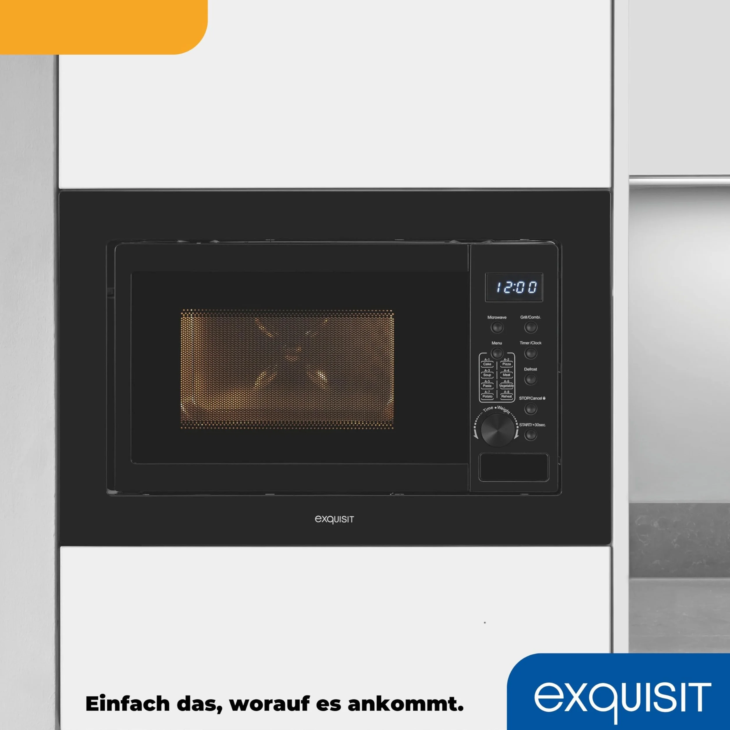 Exquisit Kuchenka mikrofalowa do zabudowy 20 l 800 W z grillem 1000 W czarna stal nierdzewna 8 programów