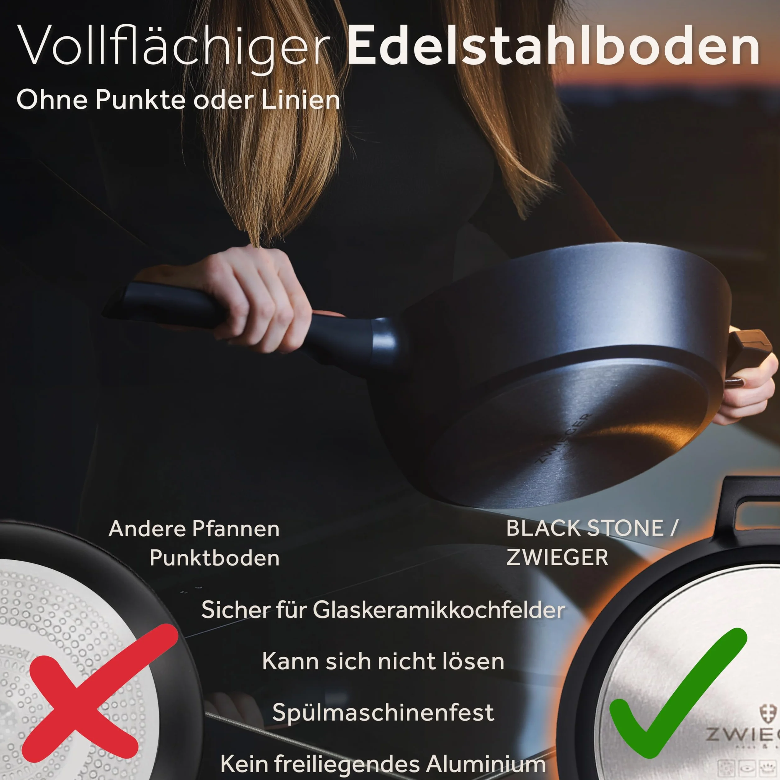 ZWIEGER Patelnia głęboka 28 cm z pokrywką i przekładką filcową