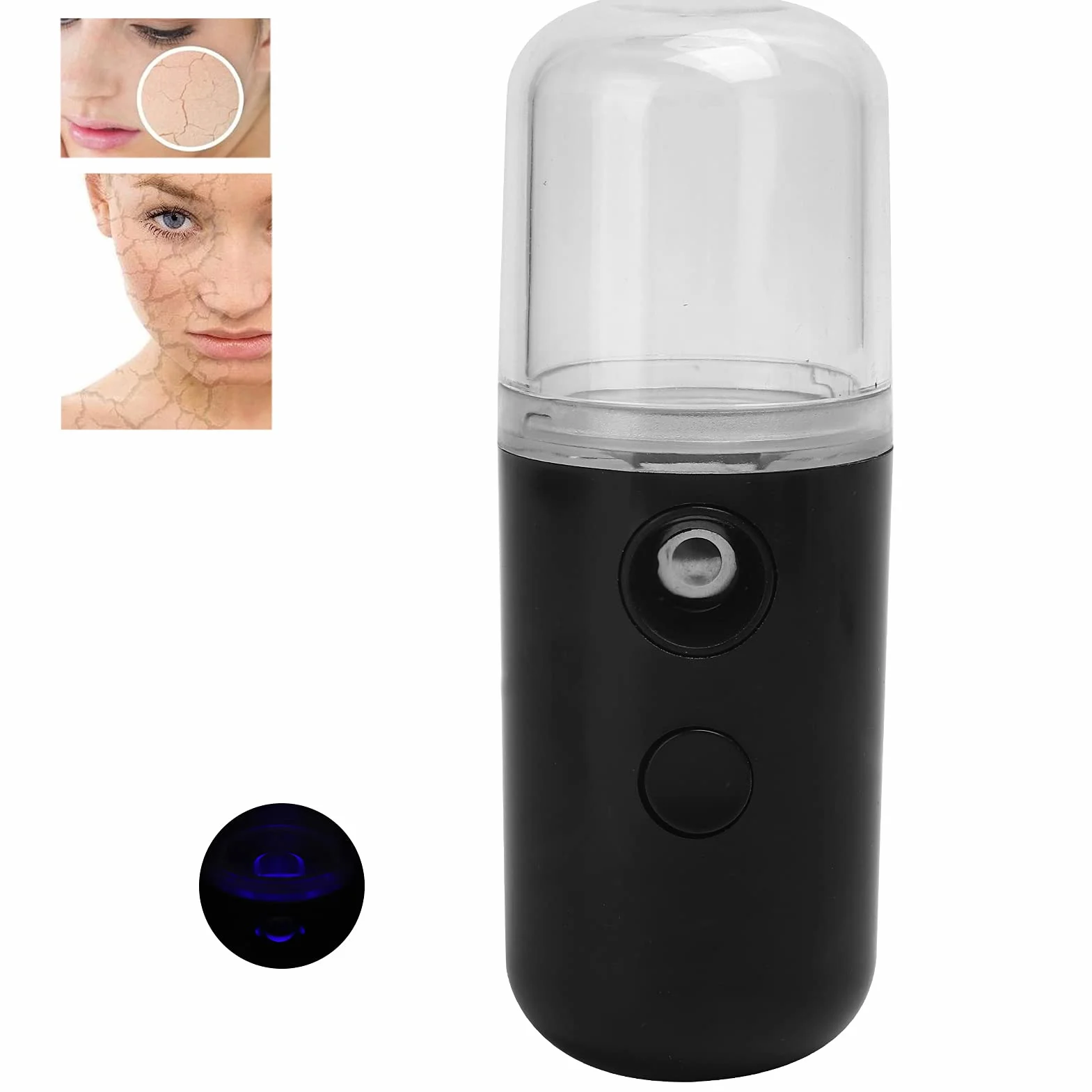 RiToEasysports Nawilżacz Twarzy Nawilżacz USB Nawilżanie Skóry Narzędzie Przenośna Mgła Spray (BLACK)
