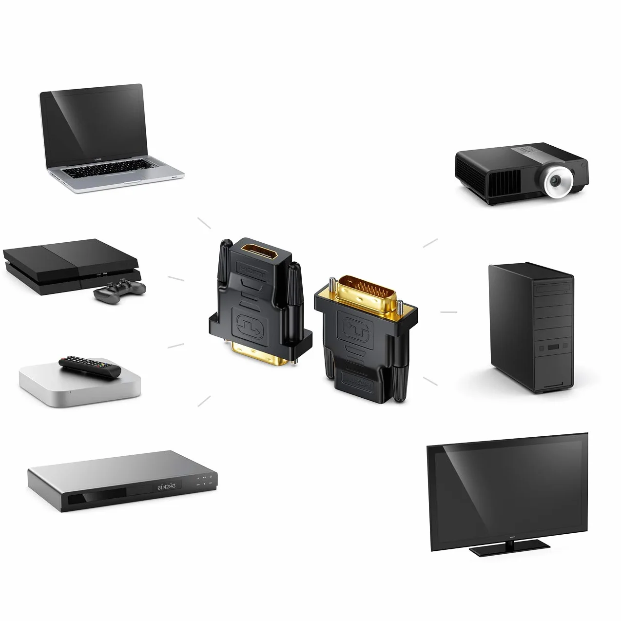 deleyCON Adapter HDMI do DVI (Dwukierunkowy) Konwerter HDMI Żeński do DVI-D Męski Pozłacany - 1920x1200 1080p - do PC, Laptopa, Projektora, Monitora, Konsol do Gier